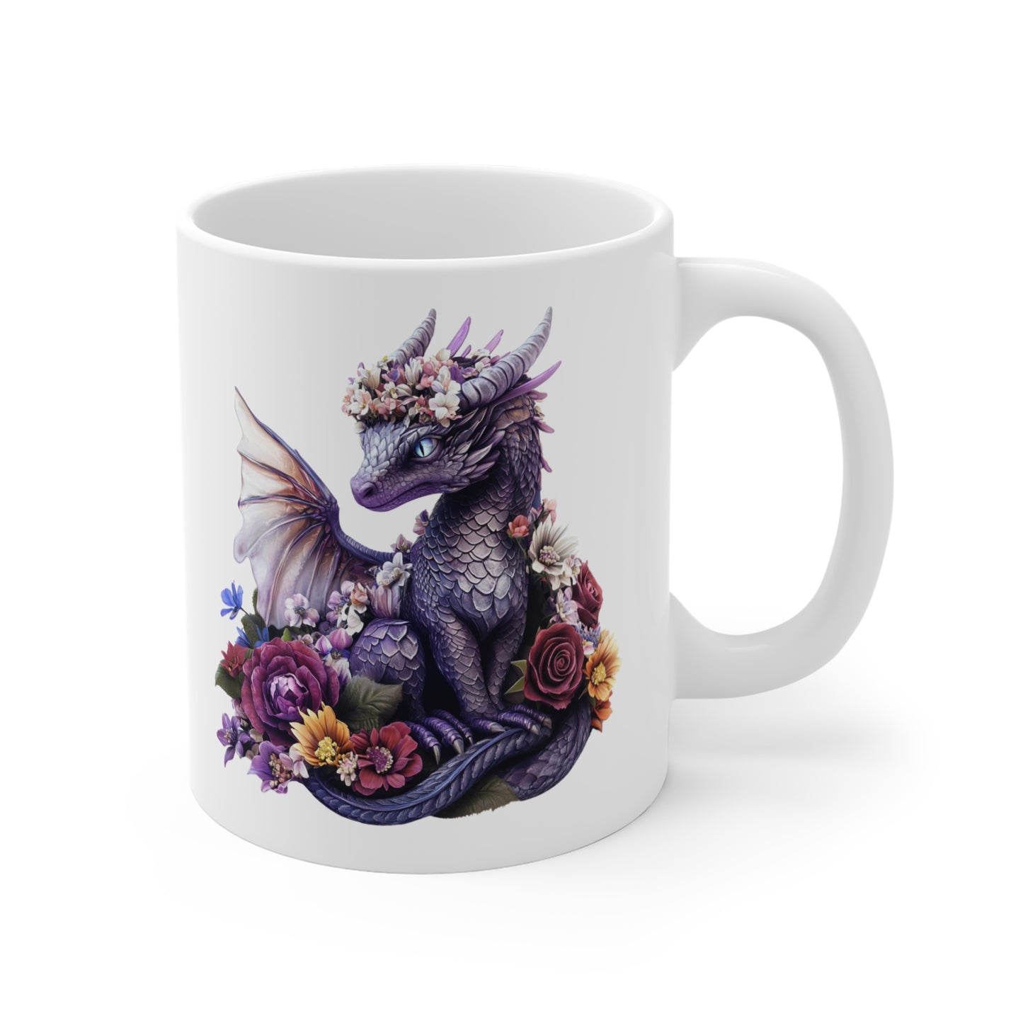 Tasse Dragon Violet et Fleurs – Mug Céramique 325 ml – Univers Fantasy, Féérique et Magique