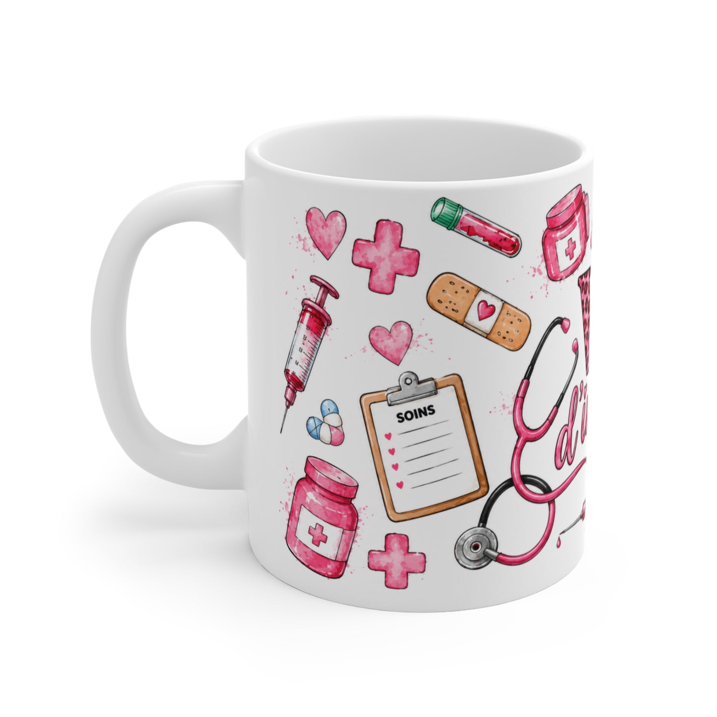 Tasse Vie d’Infirmière – Mug Infirmière Rose avec Stéthoscope et Accessoires Médicaux – Cadeau Femme 325ml