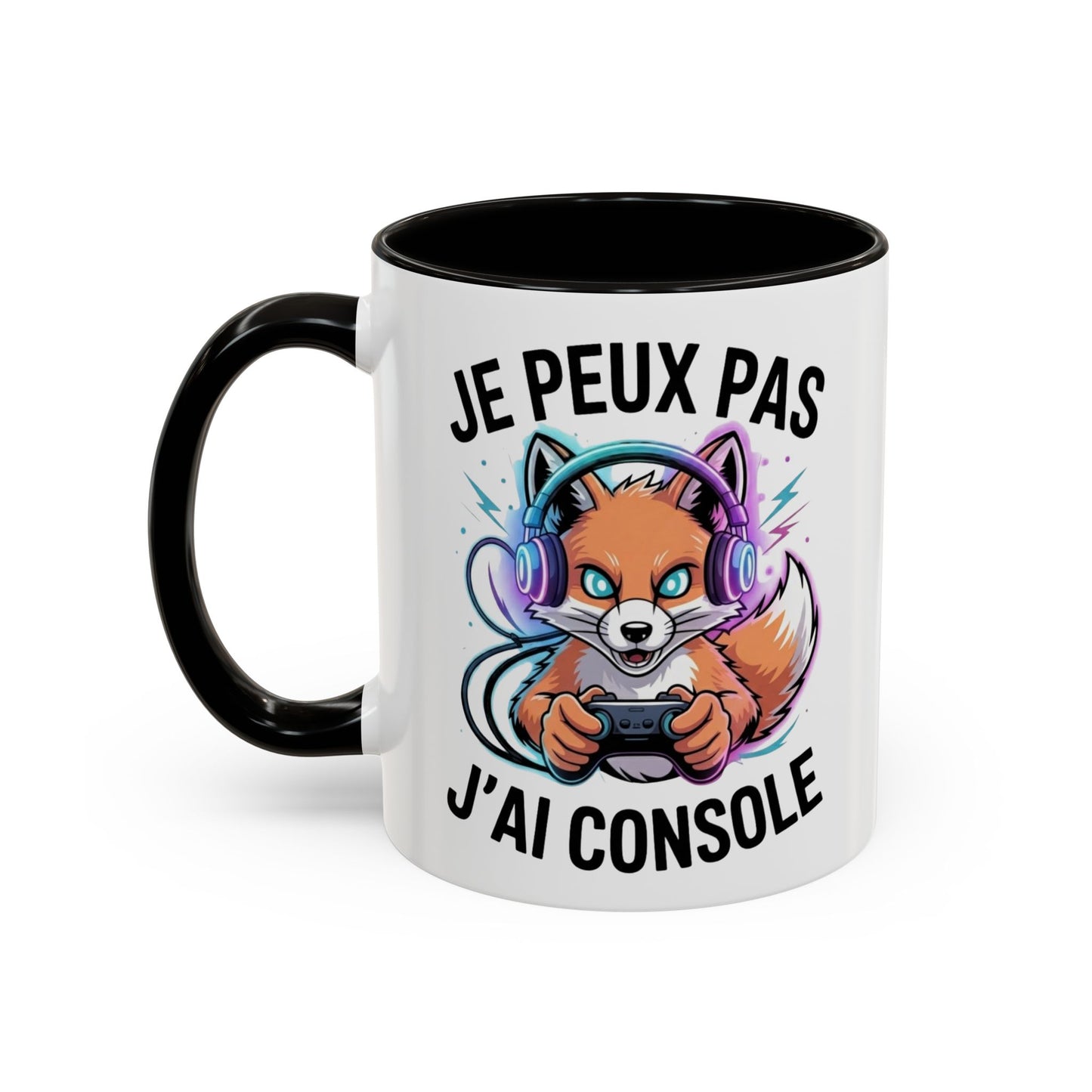 Mug Gamer Humoristique – Tasse Gaming Renard Casque Manette – Cadeau Joueur Geek – Céramique 325ml Noir Bleu Rouge