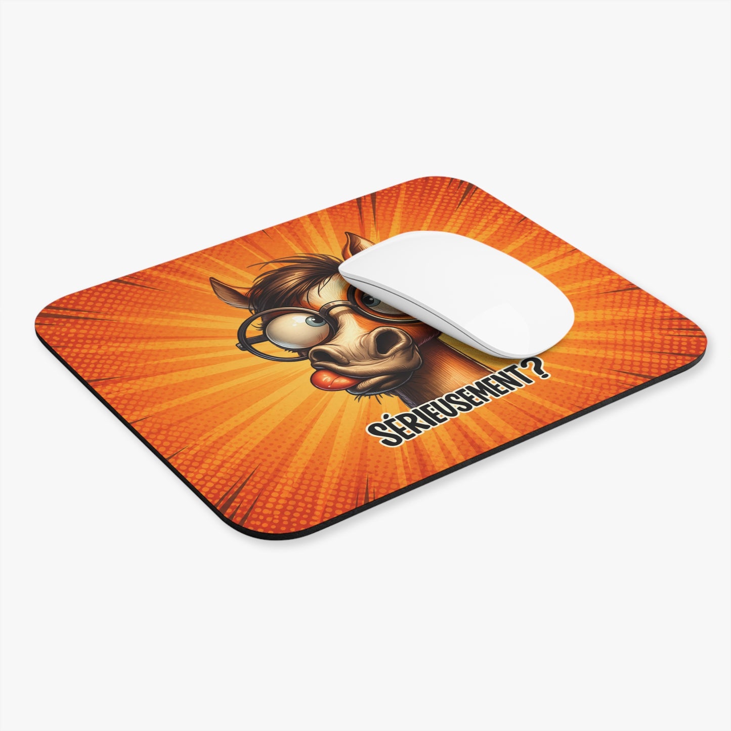 Tapis de Souris 22x18cm Cheval Drôle Sérieusement Humour Animal Lunettes Rigolotes Bureau Gaming Cadeau Original