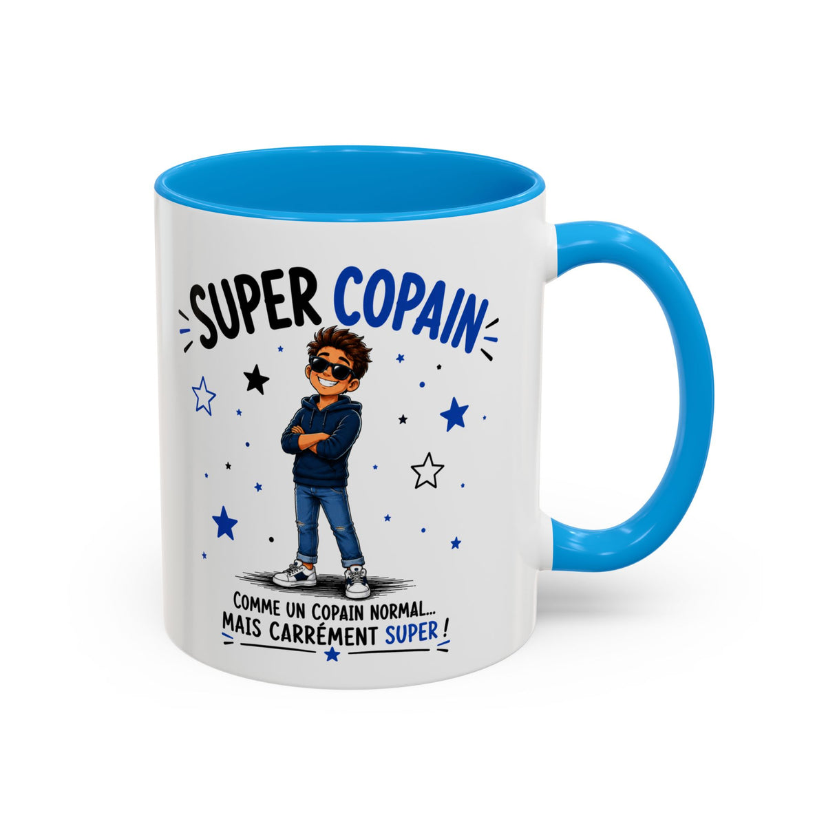 Mug Super Copain – Tasse Cadeau Originale pour un Ami – Idée Cadeau Anniversaire Noël Homme noir bleu rouge
