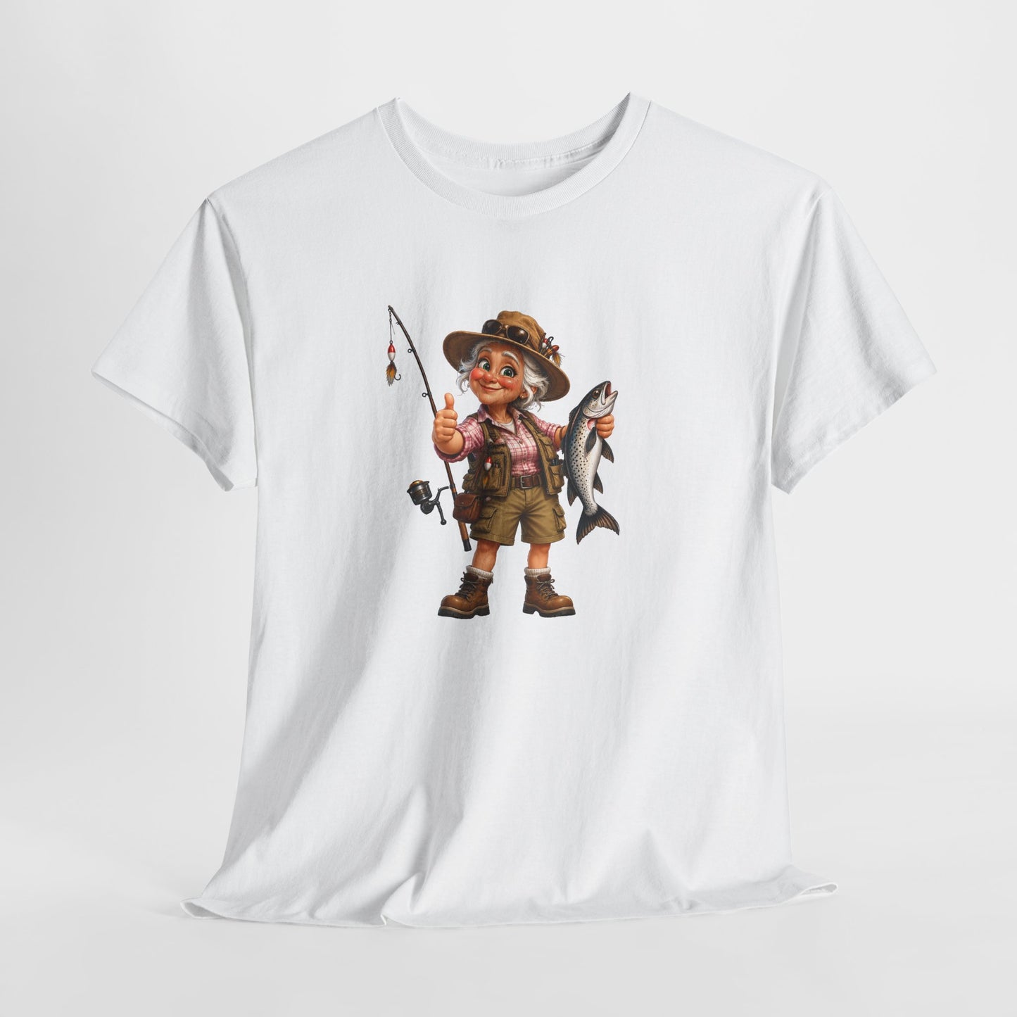 Tee Shirt Pêche Femme – Pêcheuse avec Poisson – T-Shirt Passion Pêche Cadeau Femme