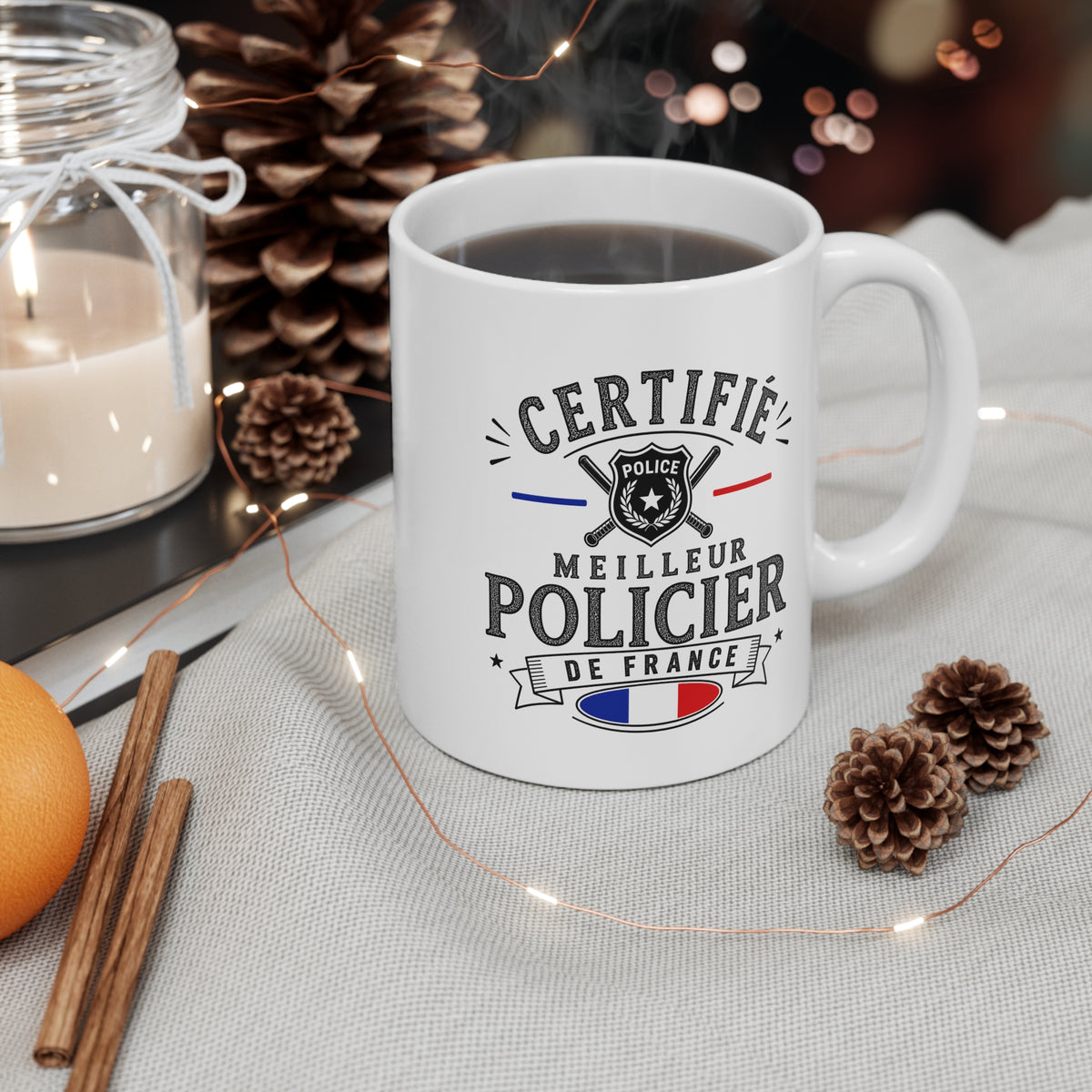 Mug Policier Homme – Certifié Meilleur Policier de France – Tasse Métier Police – Cadeau Original Policier