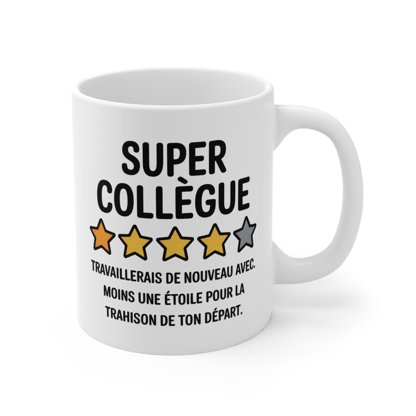 Mug Drôle Collègue – « Super collègue, 4 étoiles » – Cadeau Humour Départ, Pot de Départ, Bureau 325ml