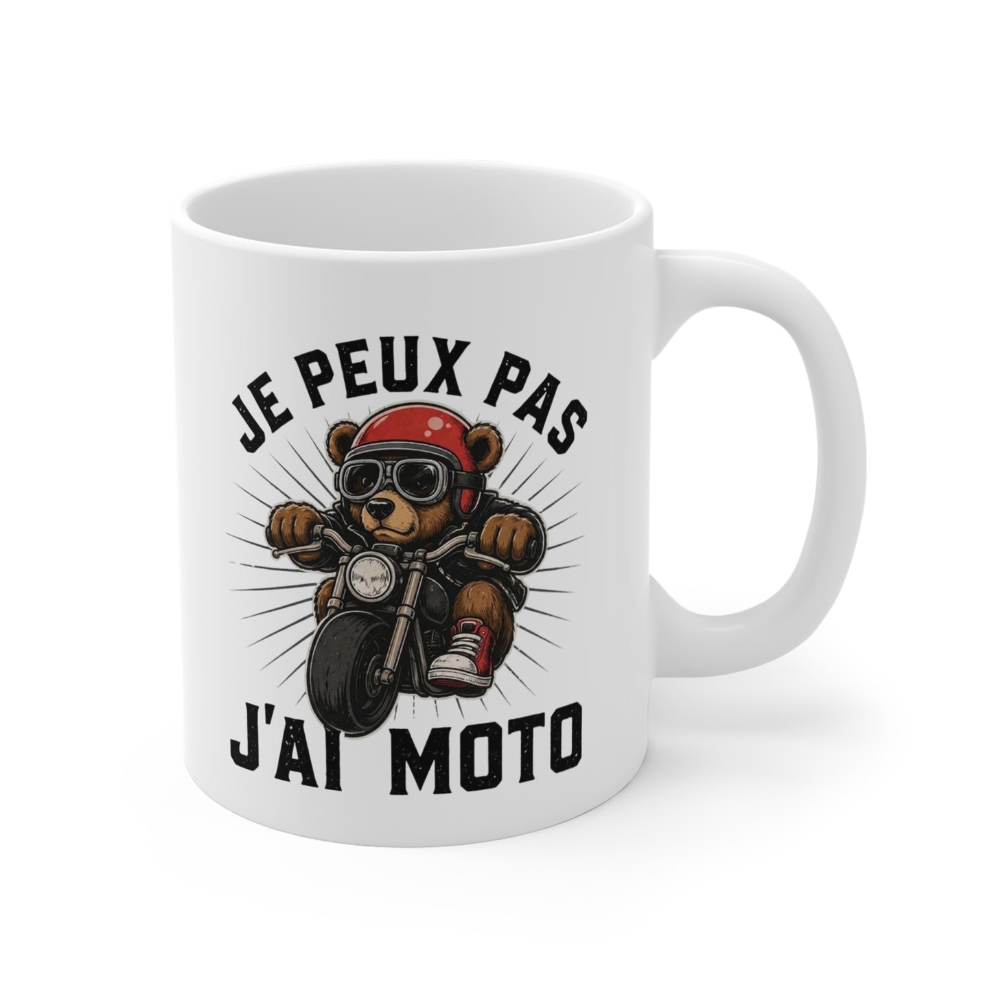 Tasse Je Peux Pas J’Ai Moto – Mug Ours Motard Humoristique – Cadeau Biker Homme Femme 325ml