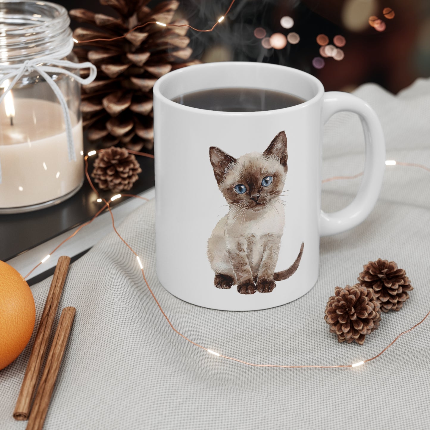 Tasse Chaton Siamoise Aquarelle – Mug Céramique 325 ml – Cadeau Mignon pour Amoureux des Chats