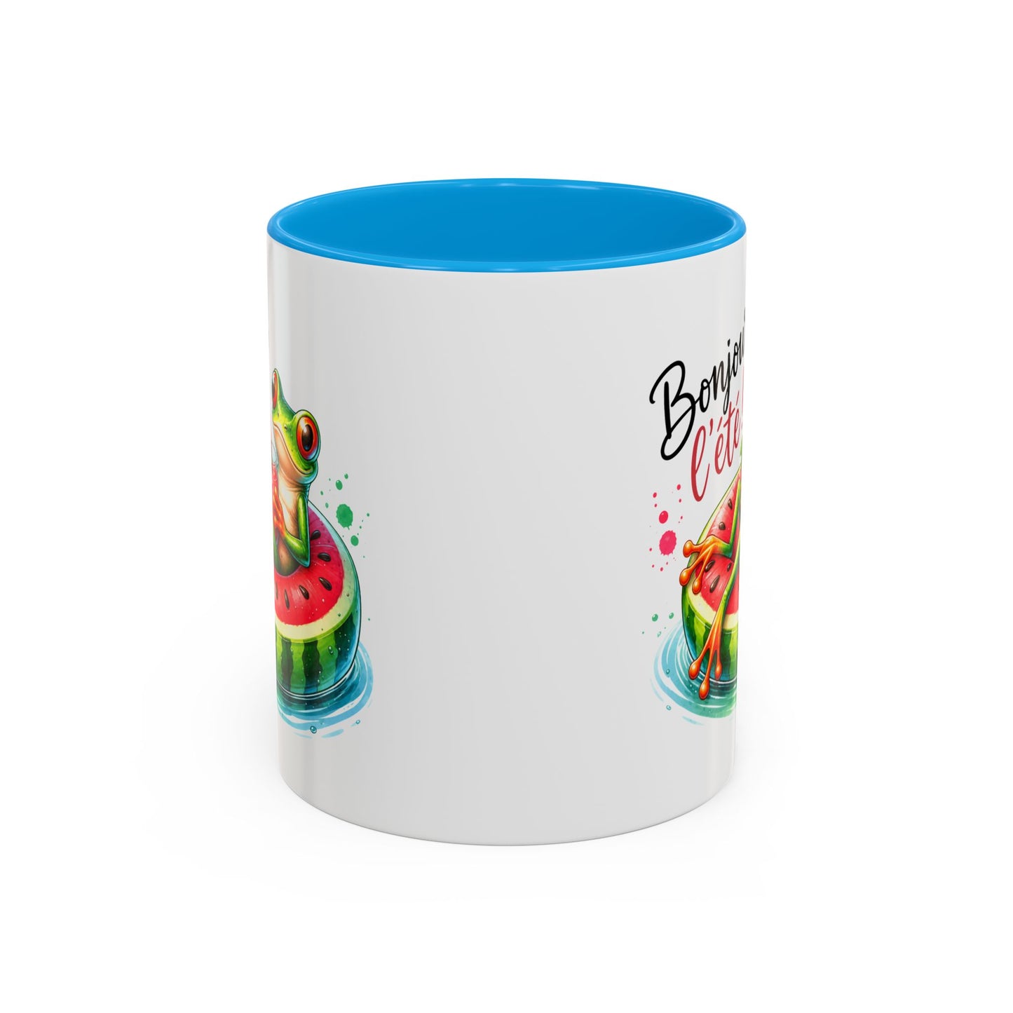 Tasse Bonjour l’Été – Mug Grenouille sur Bouée Pastèque – Cadeau Été Vacances Humour Homme Femme 325ml