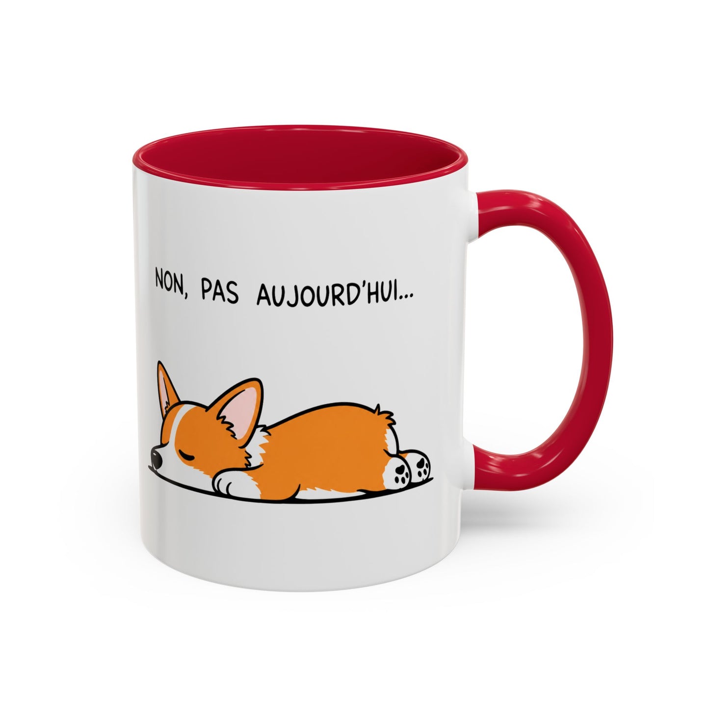 Tasse Non Pas Aujourd’hui – Mug Humour Corgi Endormi – Cadeau Chien Homme Femme 325ml