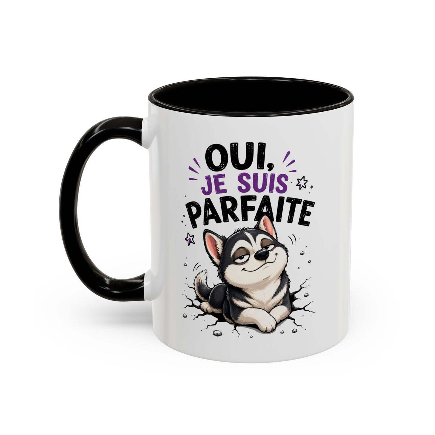 Tasse Husky Drôle Femme – Mug Chien Husky "Oui Je Suis Parfaite" – Cadeau Original Amoureuse des Chiens Huskys 325 ml