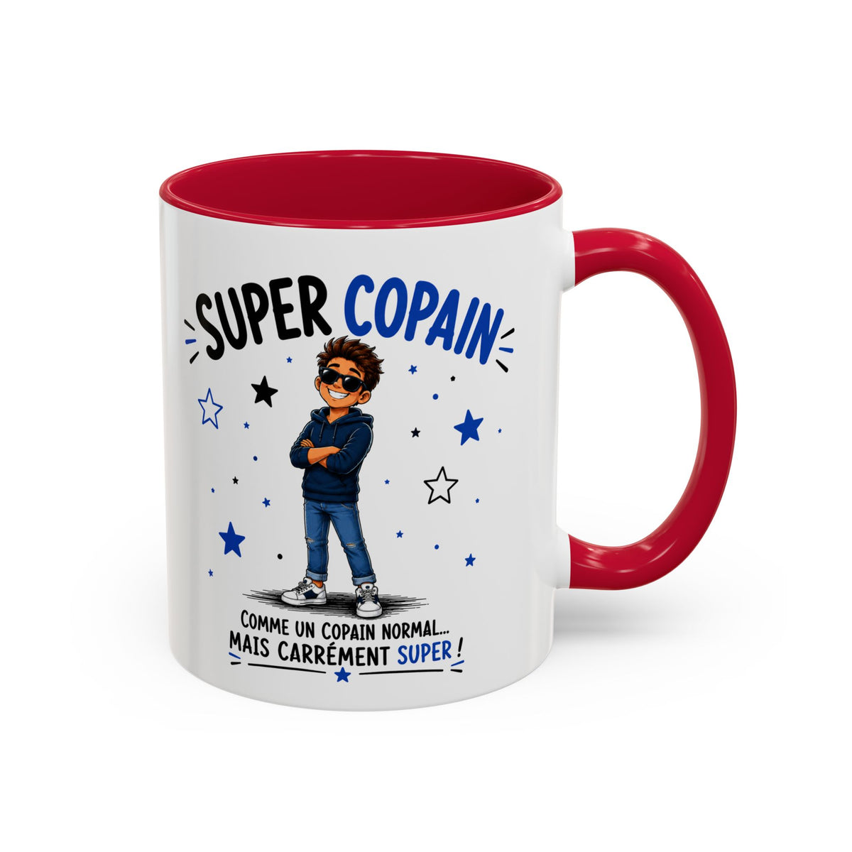 Mug Super Copain – Tasse Cadeau Originale pour un Ami – Idée Cadeau Anniversaire Noël Homme noir bleu rouge