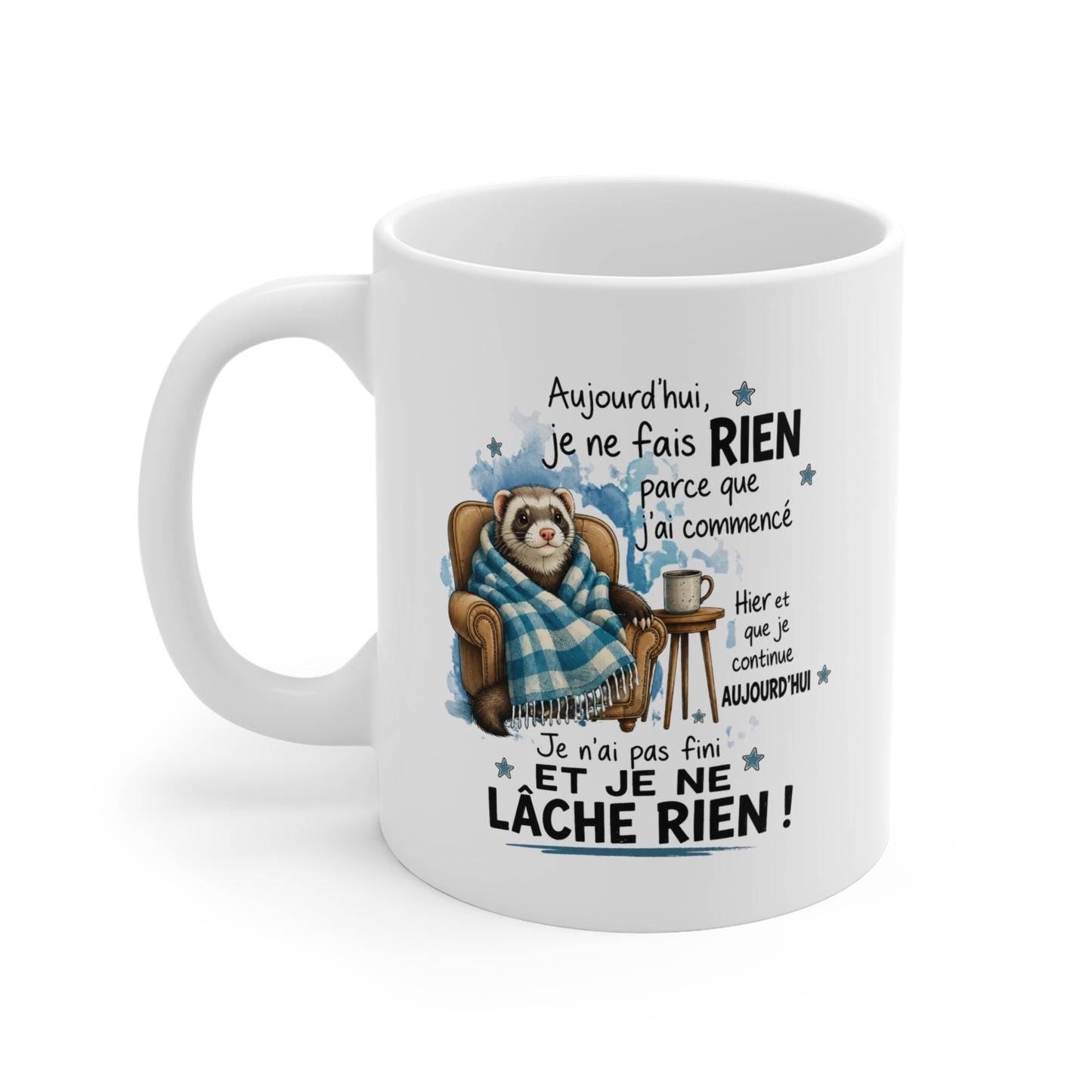 Mug Humour Homme et Femme – Furet Fatigué Repos Paresse Farniente – Cadeau Original Drôle pour Collègue Ami 325 ml
