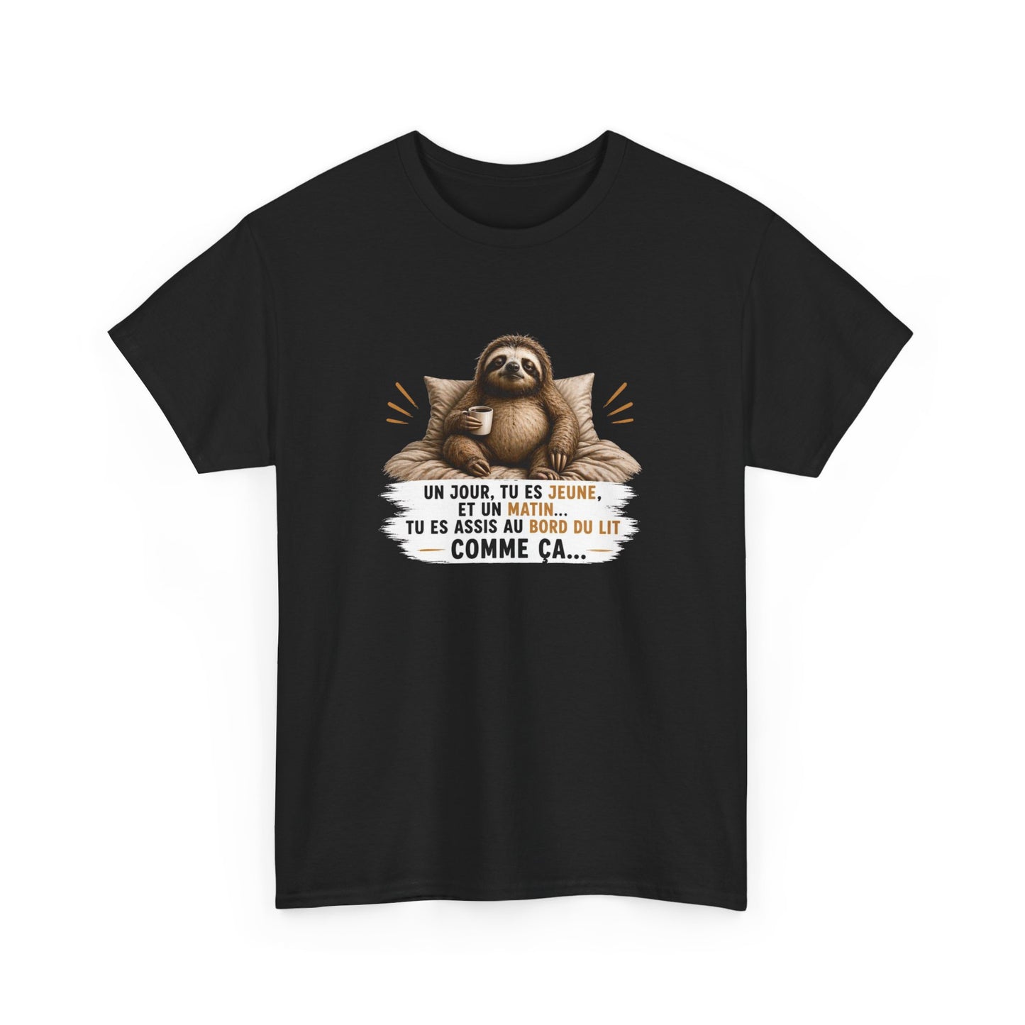 T-Shirt Humour Vieillesse Un Jour Tu Es Jeune Et Un Matin Tu Es Assis Comme Ça – Tee Shirt Paresseux Fatigue Réveil Matin Cadeau Homme Femme