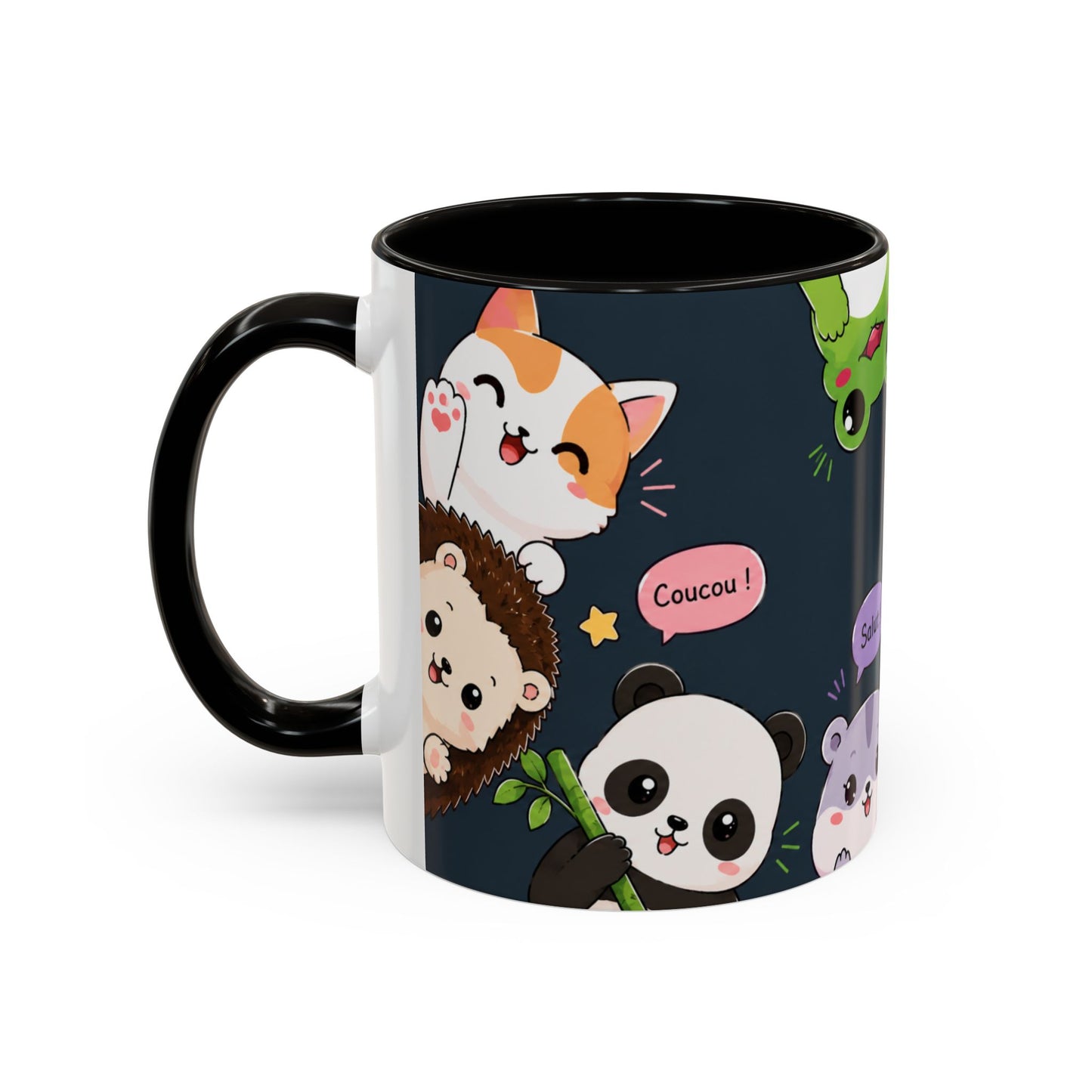 Tasse Kawaii Animaux Mignons – Mug Cute avec Chat Panda Lapin Renard et Messages Bonjour – Style Japonais 325ml