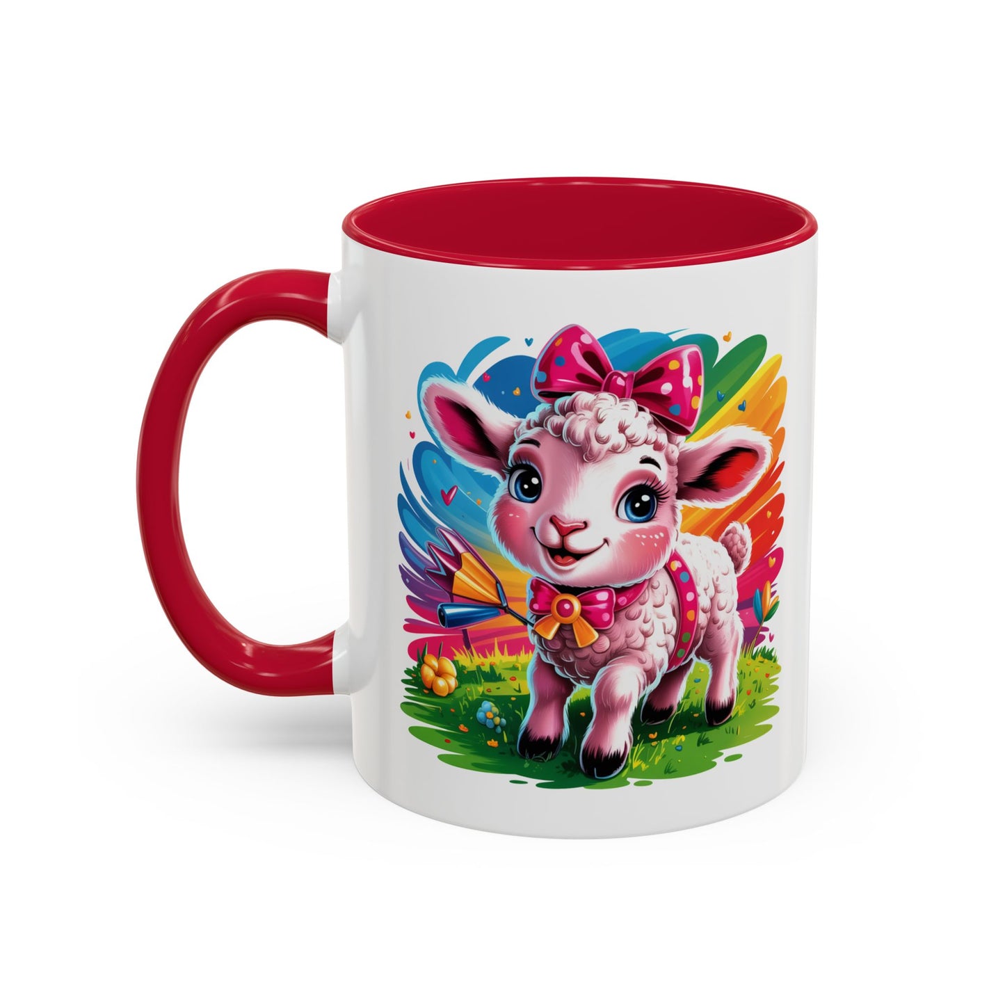 Mug Agneau Mignon Multicolore – Tasse Design Kawaii Animaux et Arc-en-ciel – Cadeau Original 325ml
