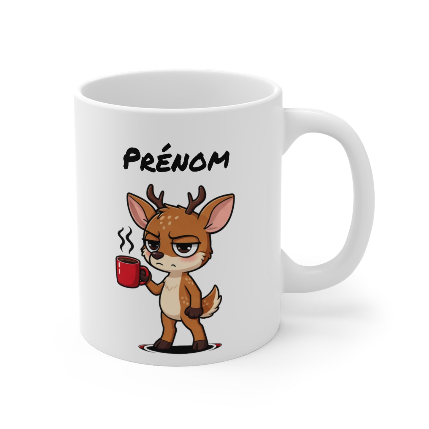 Mug Cerf Fatigué Personnalisable 325ml – Tasse Café Humoristique Prénom Cadeau Original