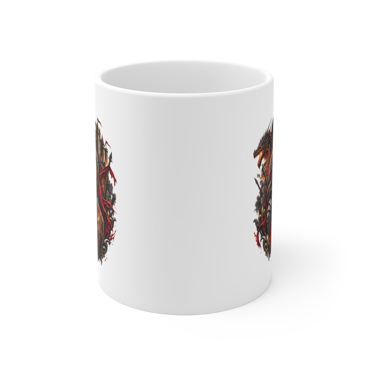 Mug Chevalier Médiéval – Guerrier Dragon et Château – Tasse Fantastique – Cadeau Original Homme Passionné du Moyen Âge