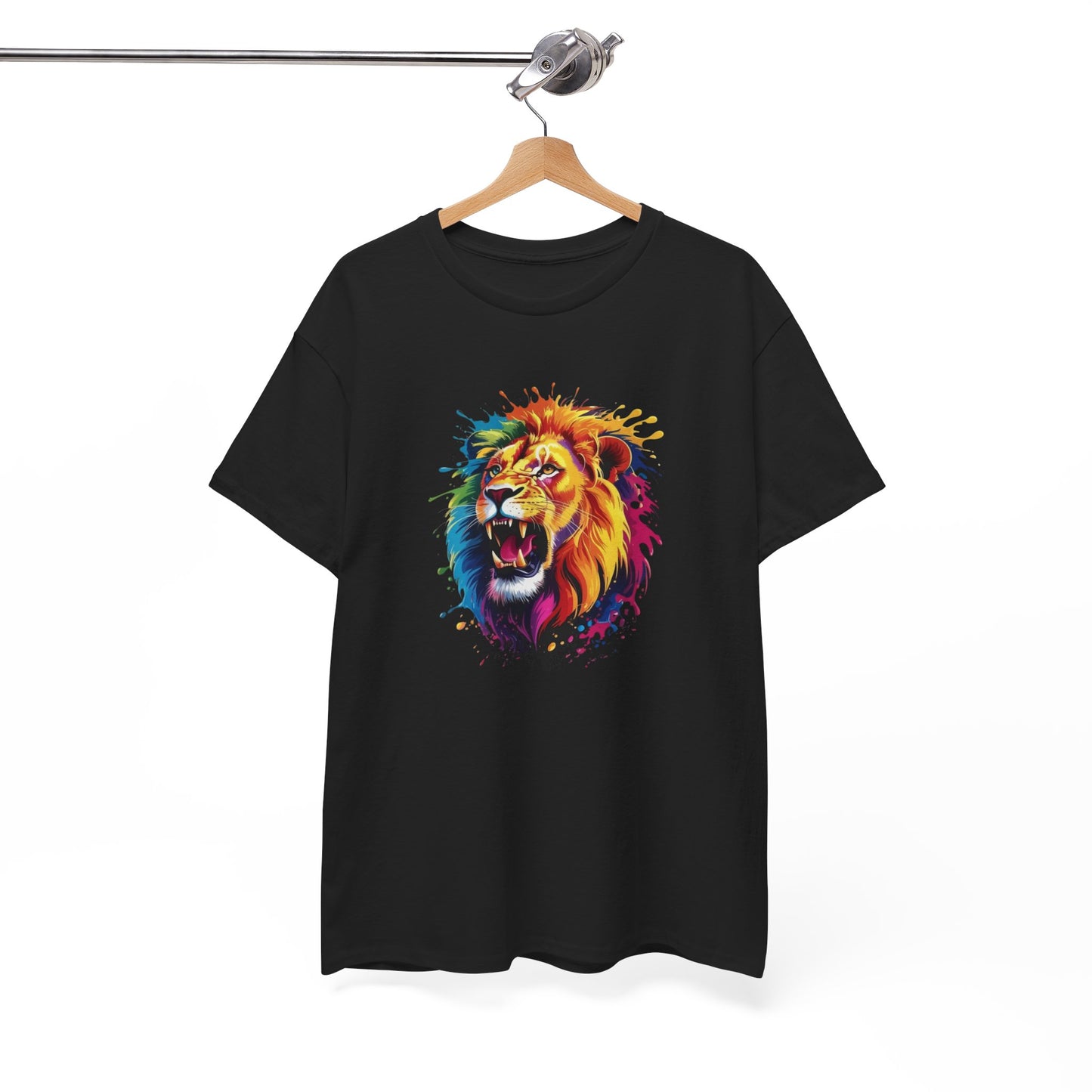 T-Shirt Lion Rugissant Coloré – Tee Shirt Tête de Lion Art Dripping – Cadeau Animal Puissant Streetwear Noir Blanc Gris