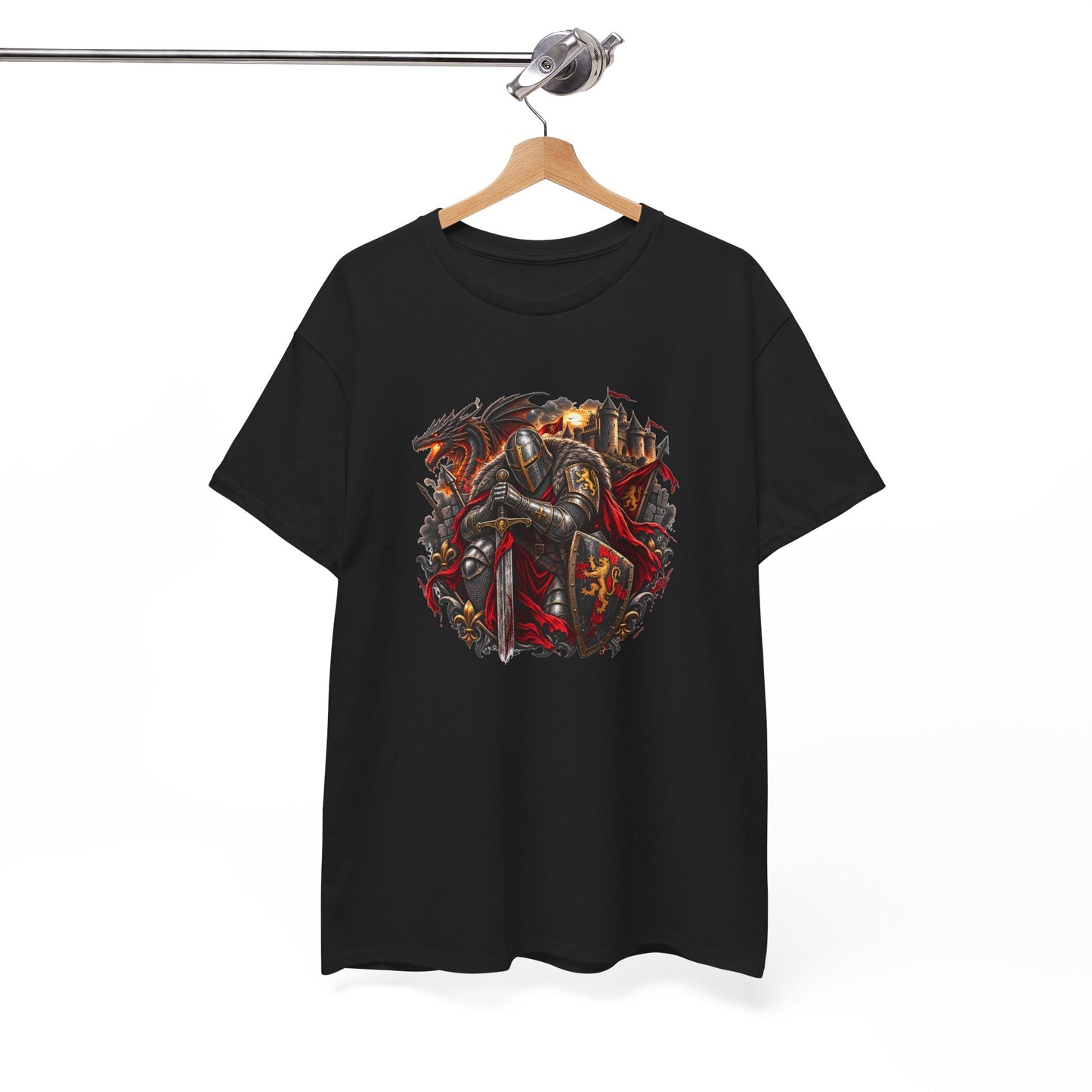 Tee Shirt Chevalier Médiéval Homme et Femme – Dragon Château Épée – T-Shirt Moyen Âge Guerrier Cadeau Original