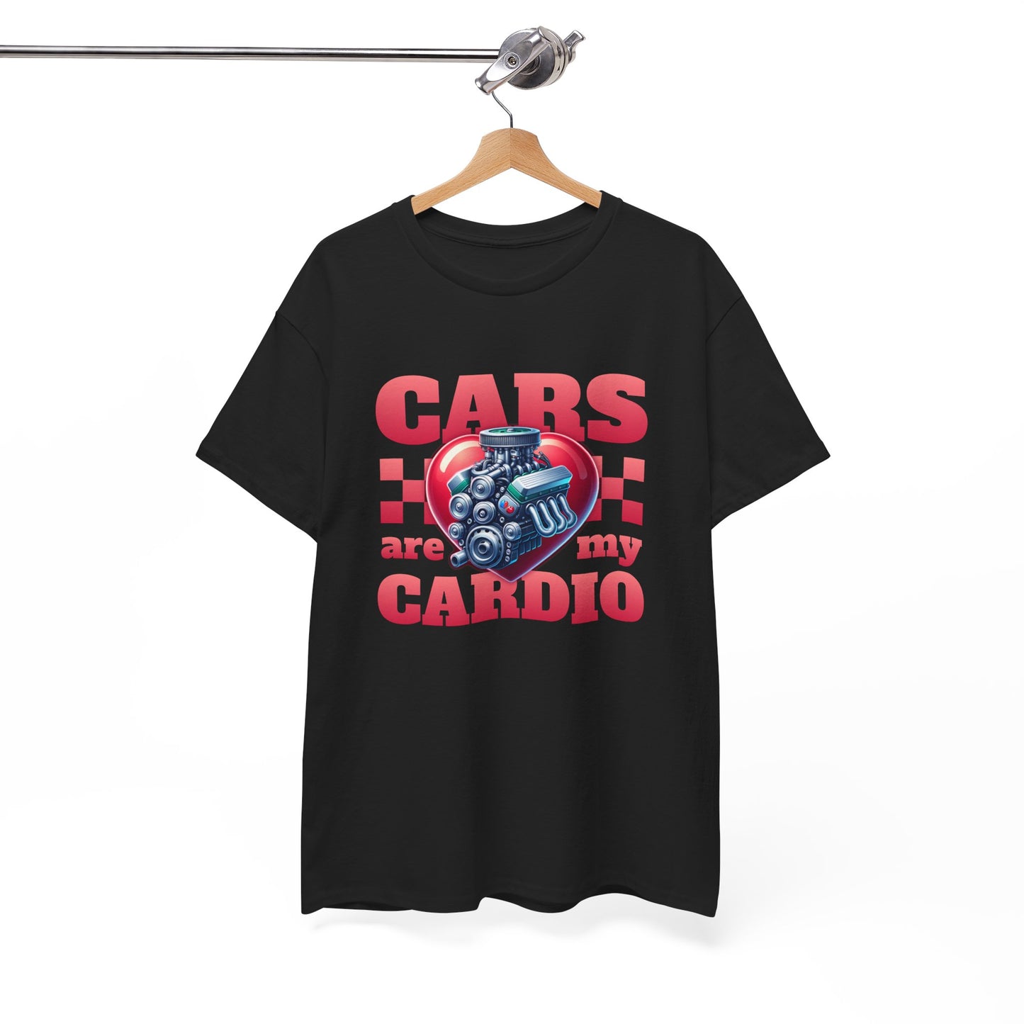 T-Shirt Cars Are My Cardio Homme Femme – Tee Shirt Moteur Cœur Voiture – Cadeau Passion Auto Mécanique Noir Blanc Gris