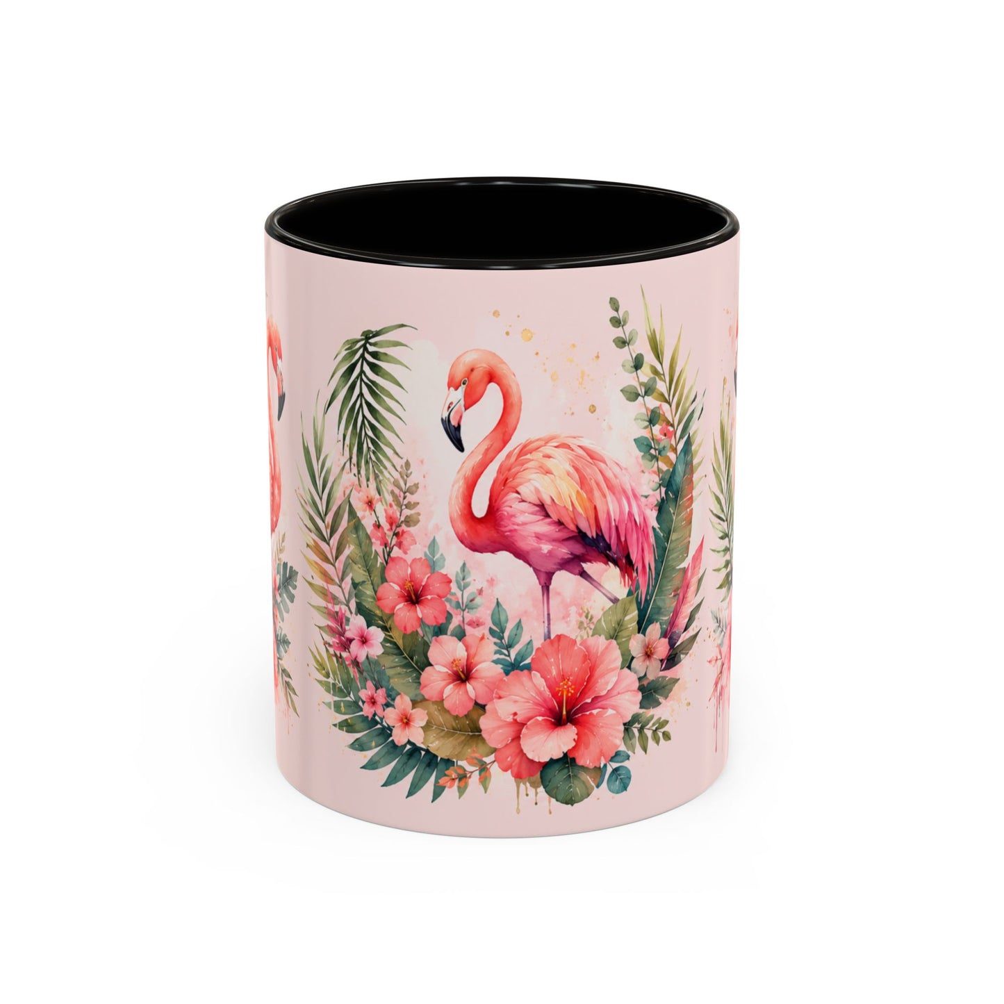 Tasse Flamant Rose Tropical – Mug Floral Aquarelle Rose Pastel – Cadeau Femme Nature 325ml