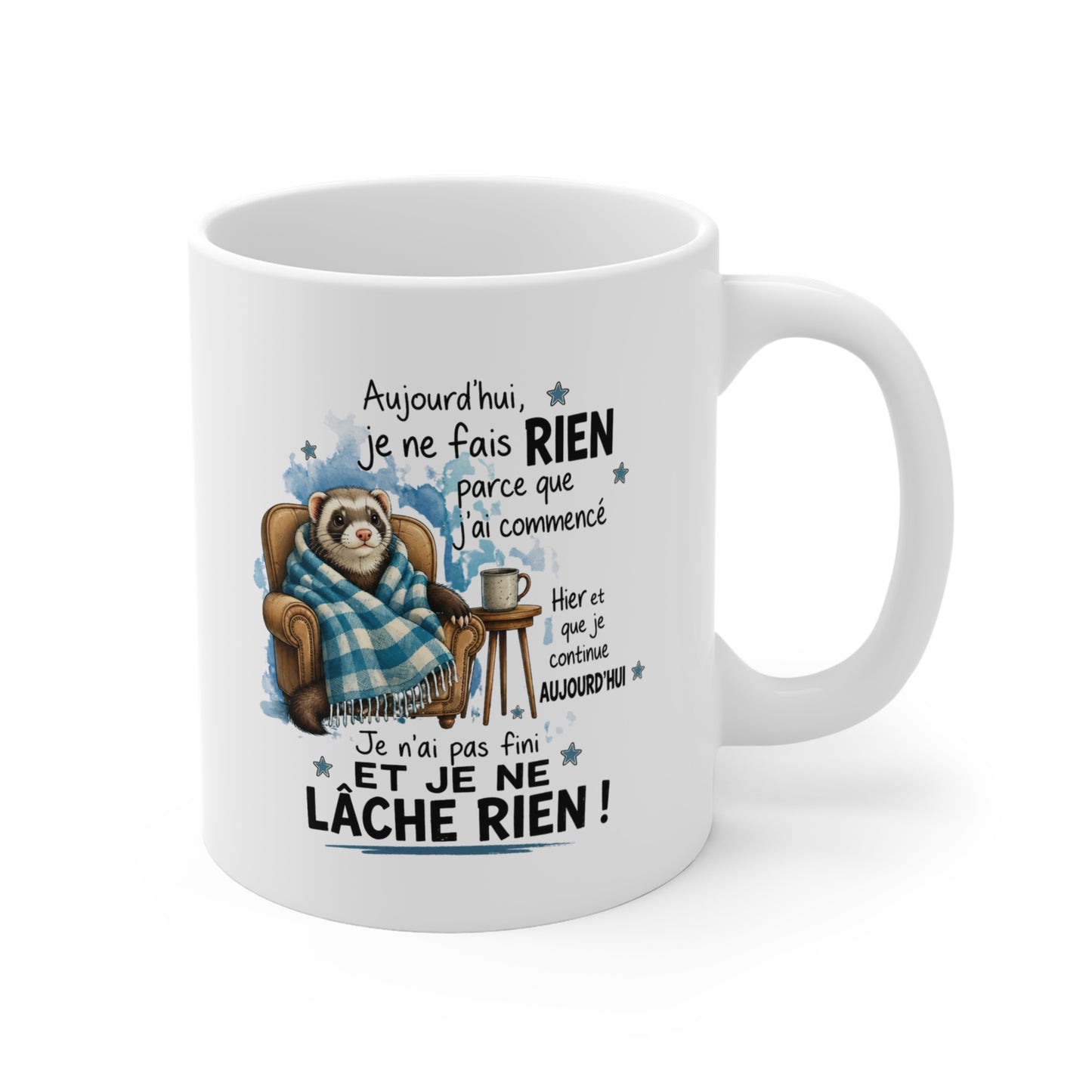 Mug Humour Homme et Femme – Furet Fatigué Repos Paresse Farniente – Cadeau Original Drôle pour Collègue Ami 325 ml