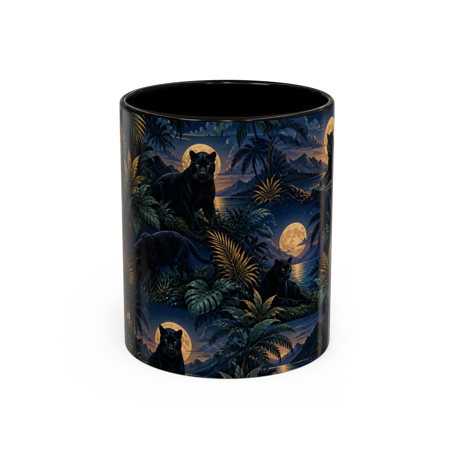 Tasse Panthère Noire Jungle Tropicale – Mug Animal Sauvage et Lune – Design Mystique Nocturne – Céramique 325ml