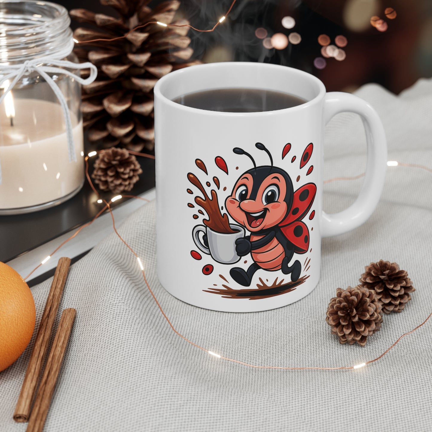 Mug Coccinelle Café – Tasse Céramique 325ml – Design Cartoon Mignon – Cadeau Original Amateur de Café