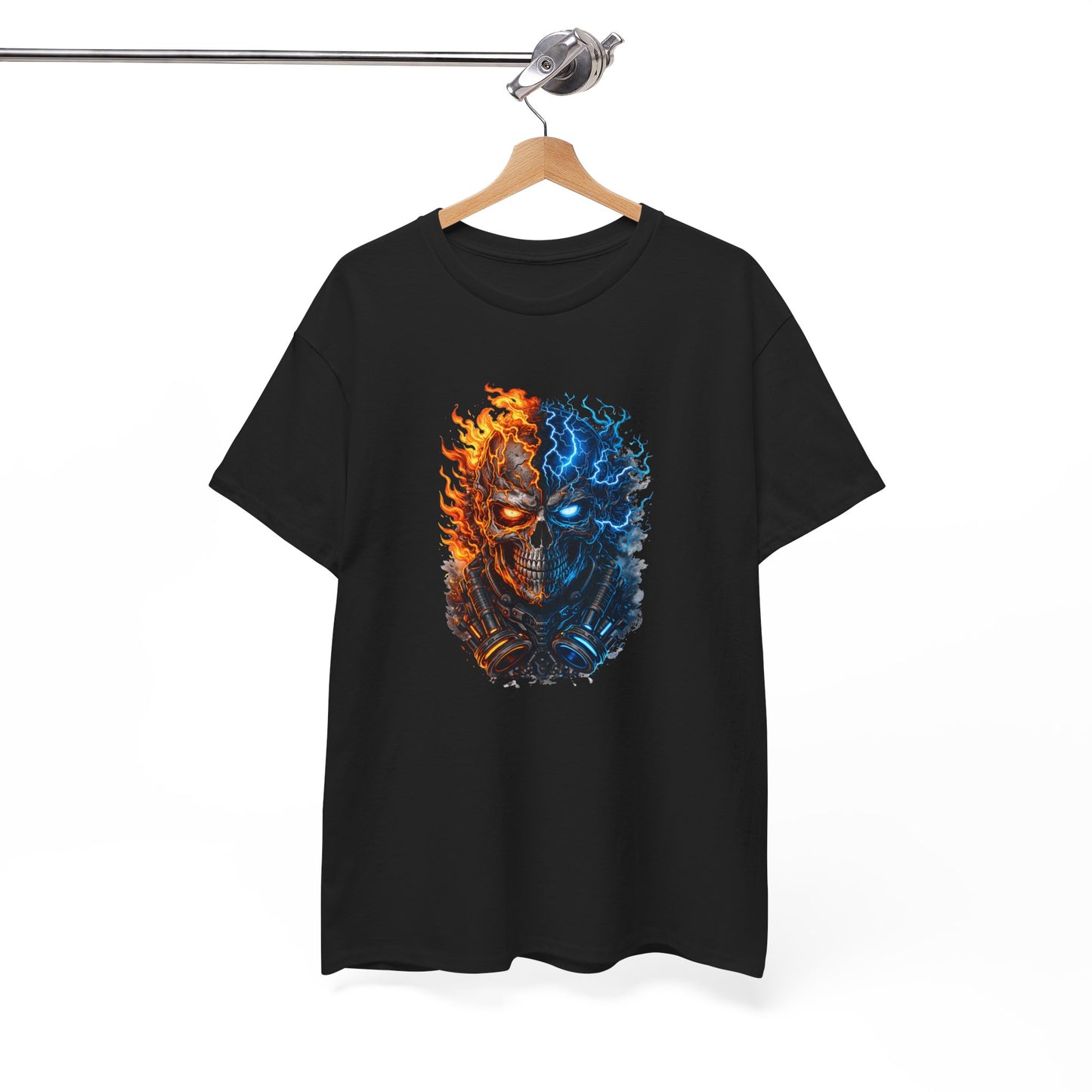 T-Shirt Tête de Mort Feu et Glace – Design Skull Électrique et Flamme – Style Dark
