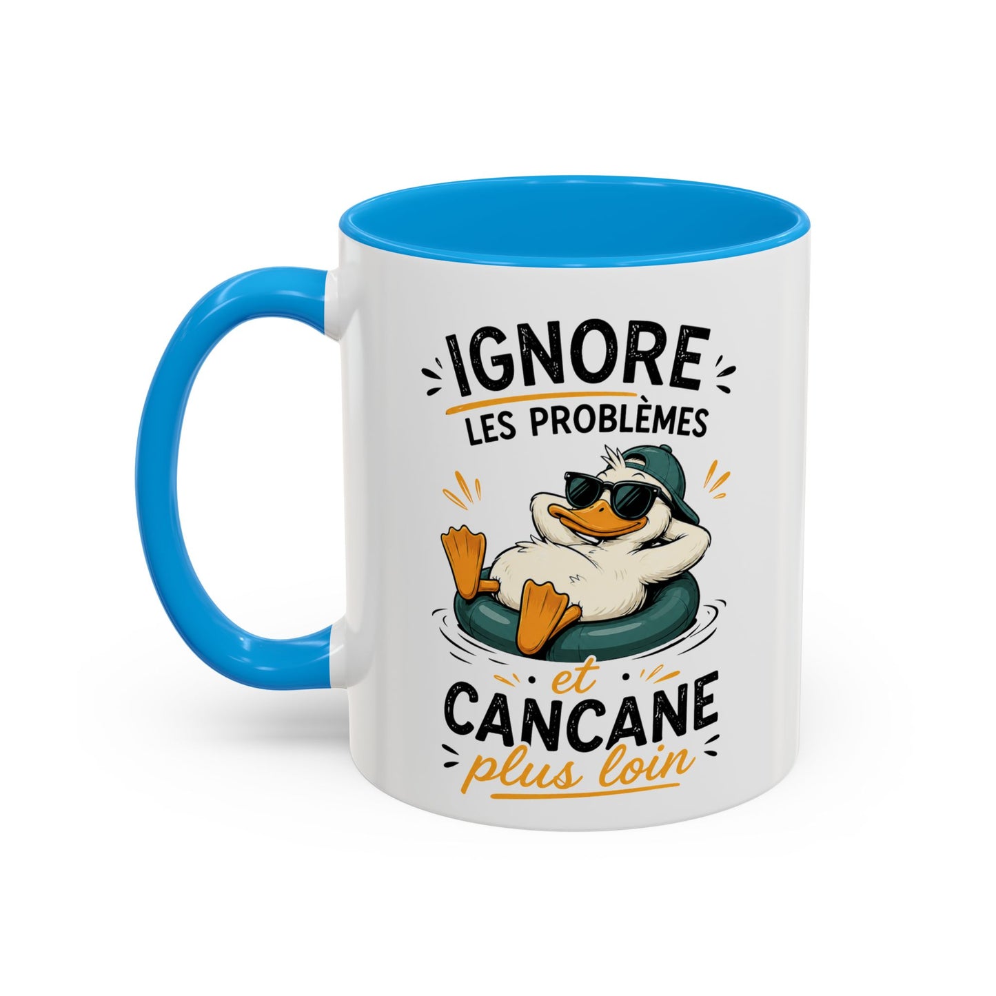 Tasse Humoristique Canard Relax – Ignore les Problèmes et Cancane Plus Loin – Mug Drôle Canard Bouée 325ml
