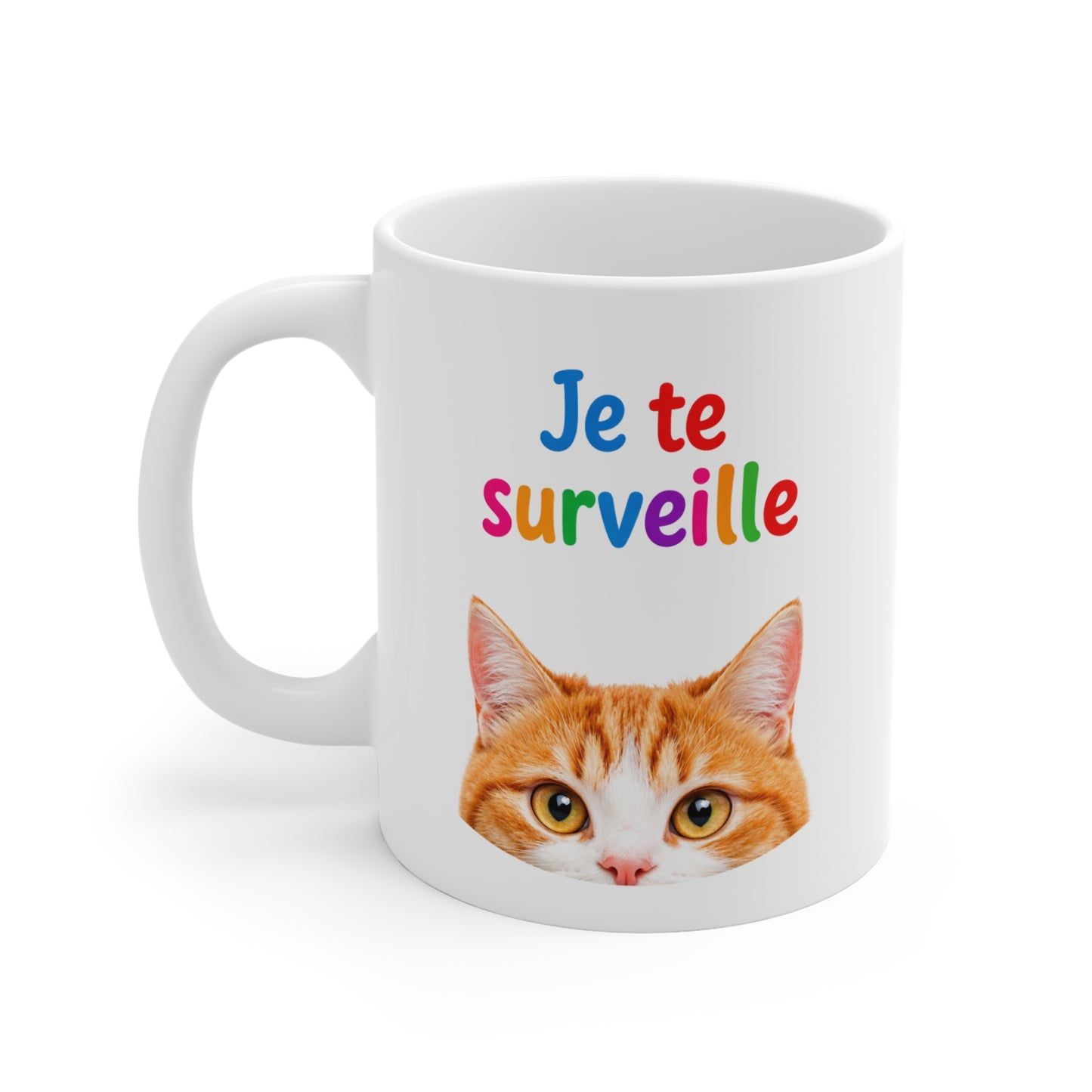 Tasse Chat Humoristique – Mug Je te Surveille – Cadeau Amoureux des Chats Drôle et Mignon 325ml