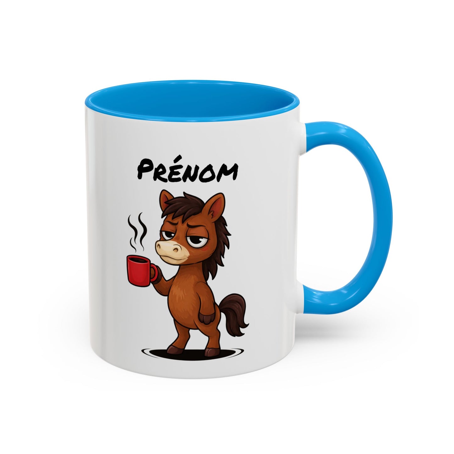 Mug Cheval Fatigué Personnalisable 325ml – Tasse Café Humoristique Prénom Cadeau Original Noir Bleu Rouge