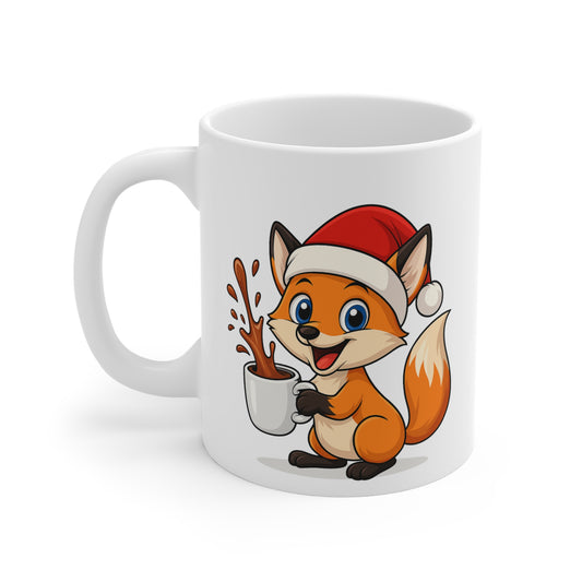 Mug Renard Noël 325ml – Tasse Céramique Mignonne avec Bonnet Rouge – Cadeau Fêtes Original