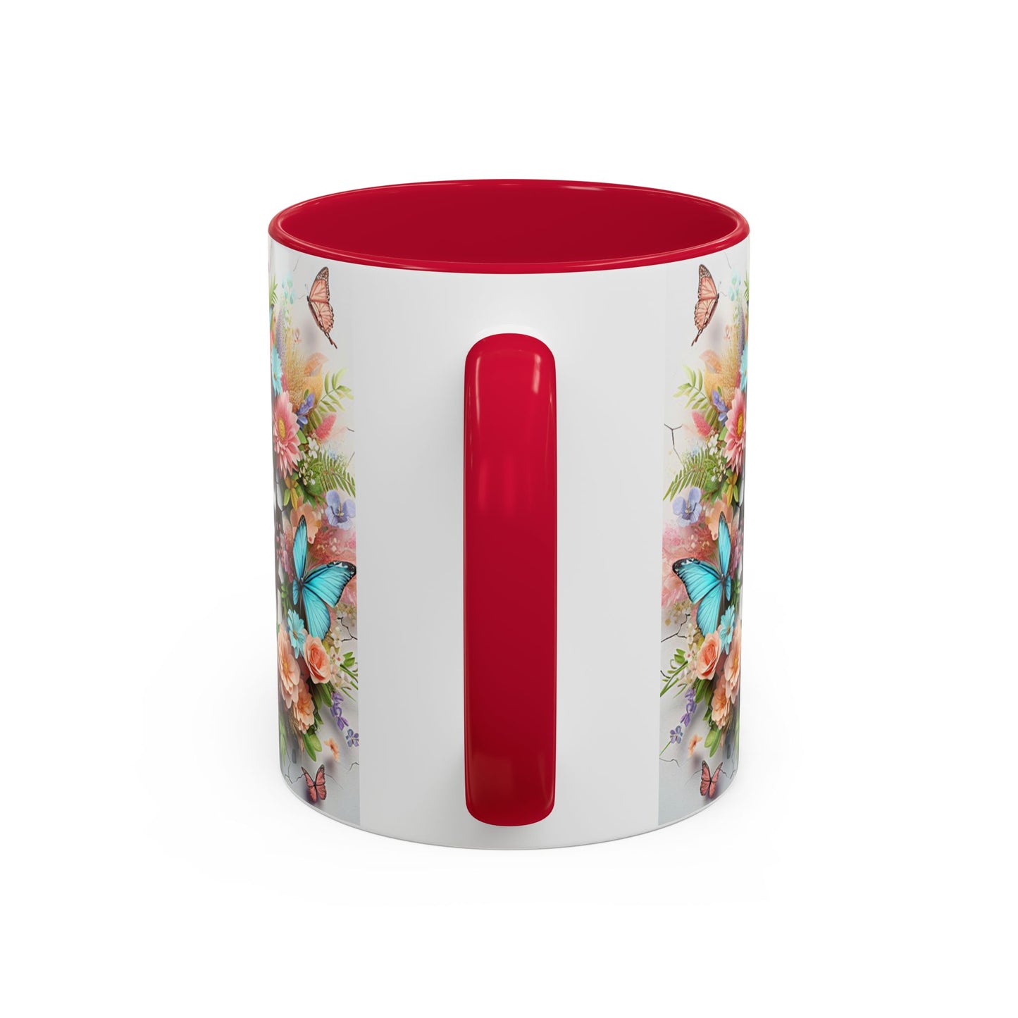 Mug Dalmatien Kawaii – Tasse Chiot Dalmatien avec Fleurs Pastel et Papillons Bleus – Cadeau Amoureux des Chiens 325ml