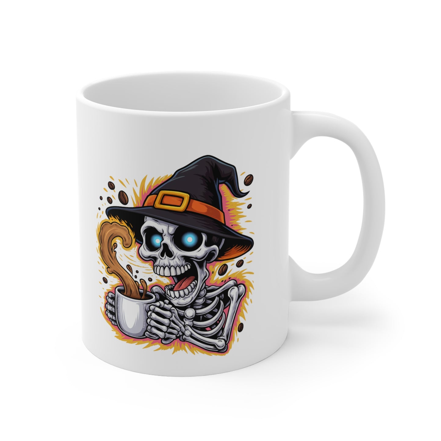 Mug Halloween Squelette Sorcier – Tasse Céramique 325ml – Illustration Effrayante et Drôle – Cadeau Café ou Thé