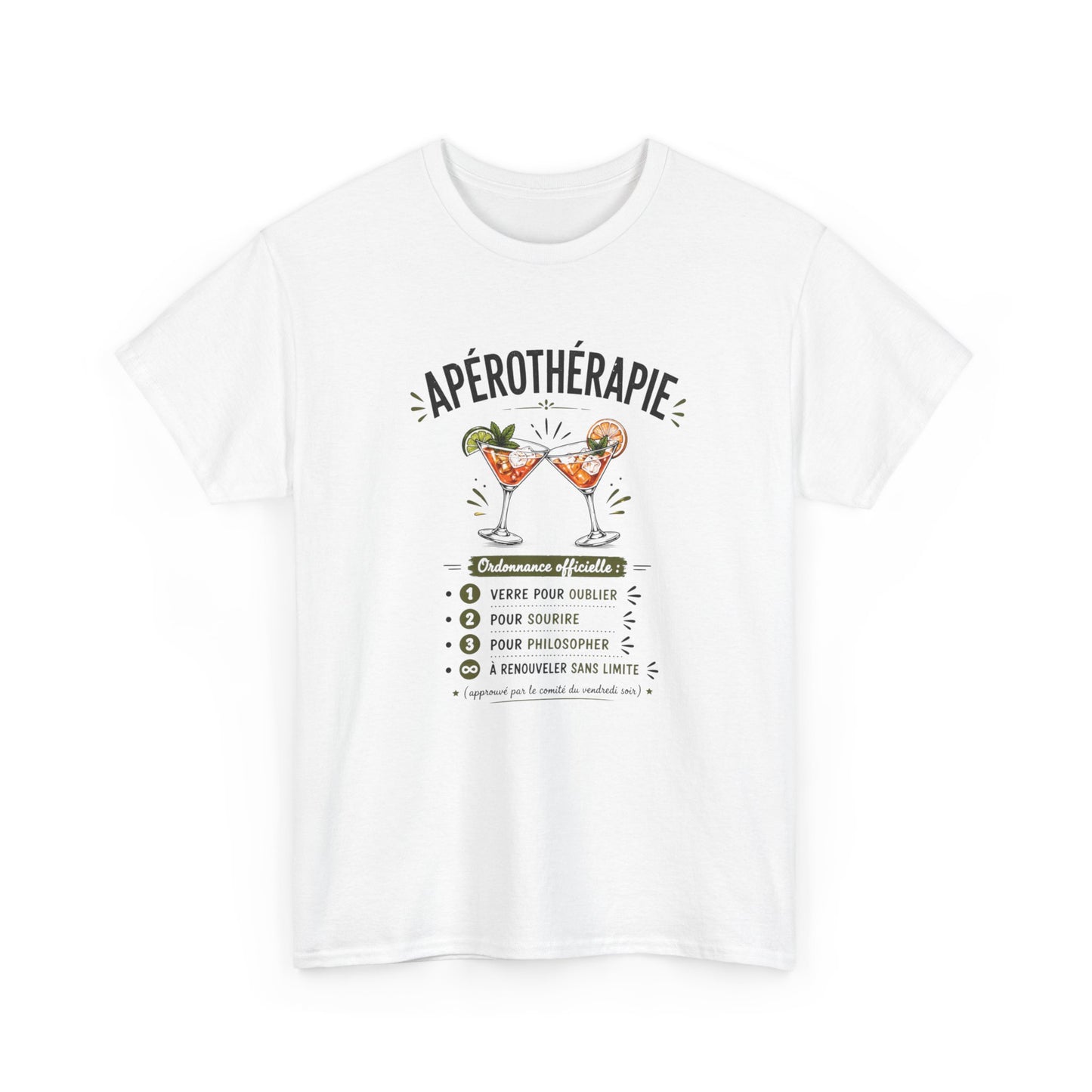 T-Shirt Apérothérapie Homme Femme – Tee Shirt Humour Apéro Cocktail – Cadeau Drôle Soirée Amis Weekend Noir Blanc Gris