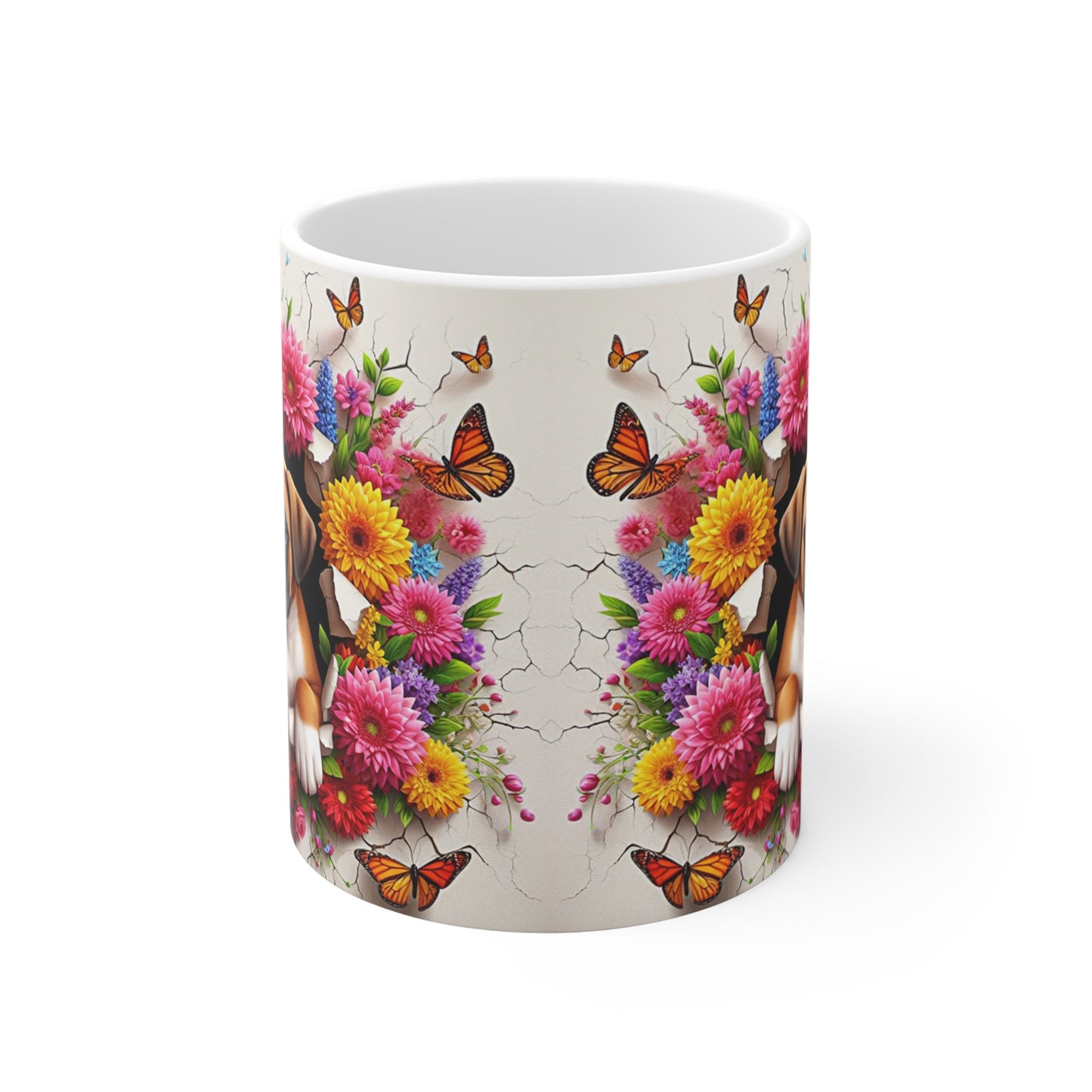Tasse Céramique Chiot Boxer et Fleurs – Mug Chien Mignon Papillons – Cadeau Animaux Bohème 325ml