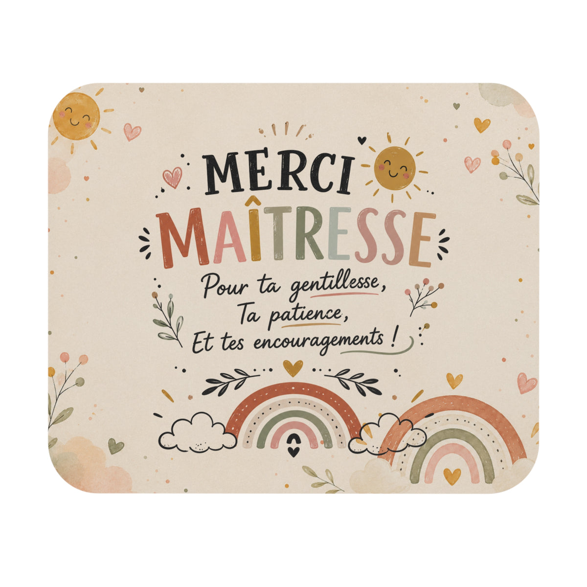Tapis de Souris 22x18cm Merci Maîtresse – Cadeau de Fin d’Année Scolaire – Gentillesse Patience et Encouragements
