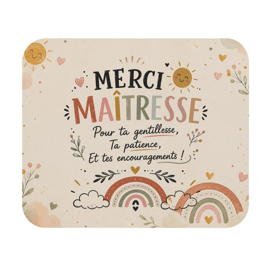 Tapis de Souris 22x18cm Merci Maîtresse – Cadeau de Fin d’Année Scolaire – Gentillesse Patience et Encouragements