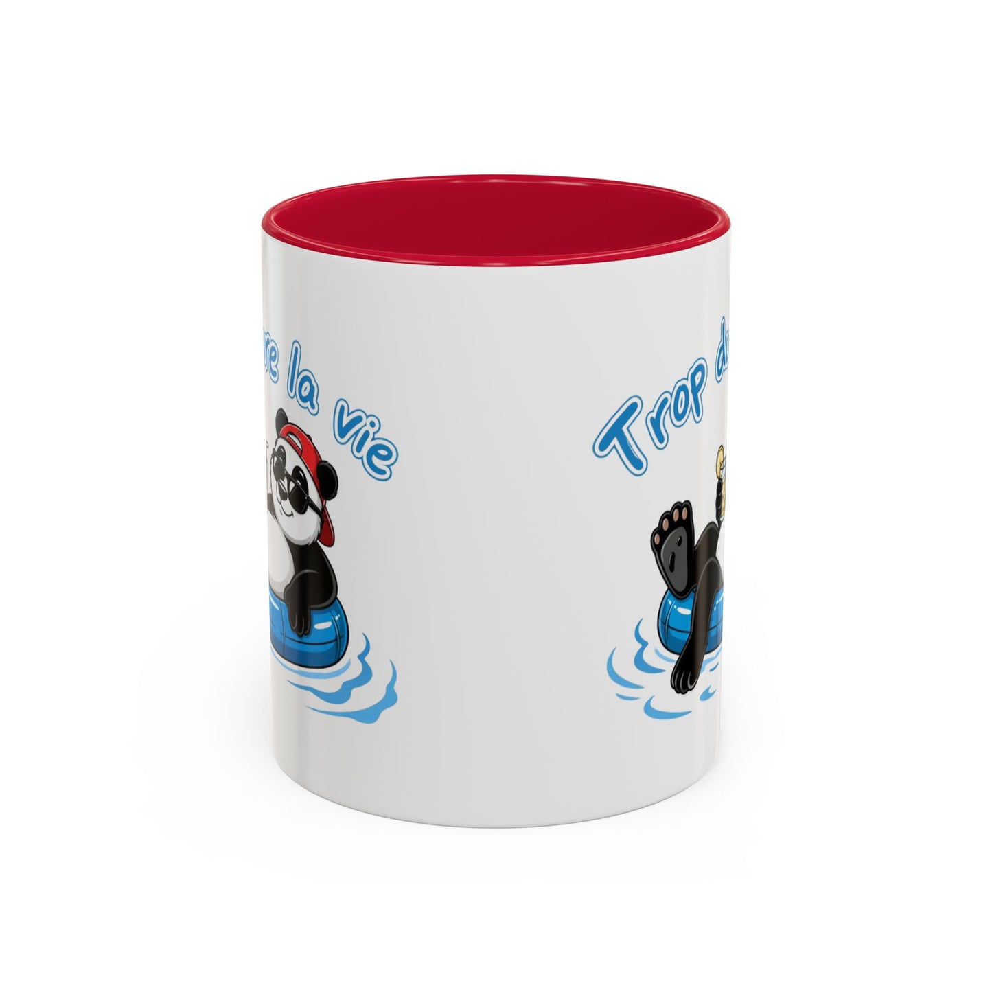 Mug Panda Relax Humour – “Trop Dure La Vie” – Tasse Panda Bouée Cocktail Vacances – Cadeau Drôle Homme Femme – Céramique 325ml Noir Bleu Rouge