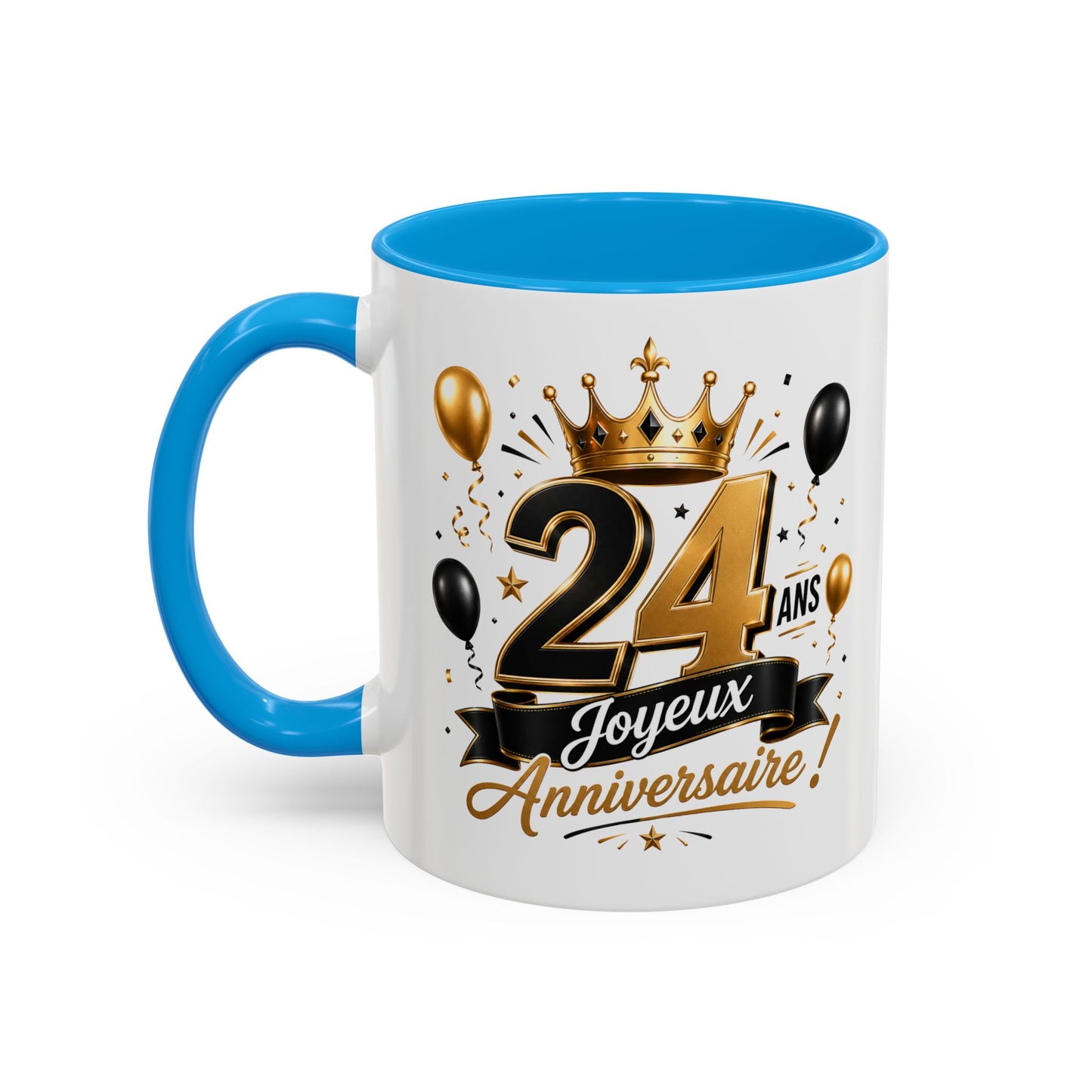 Mug Joyeux 24 Ans – Tasse Anniversaire 24 Ans – Cadeau Original pour Femme Homme – Idée Cadeau 24e Anniversaire Noir Bleu Rouge