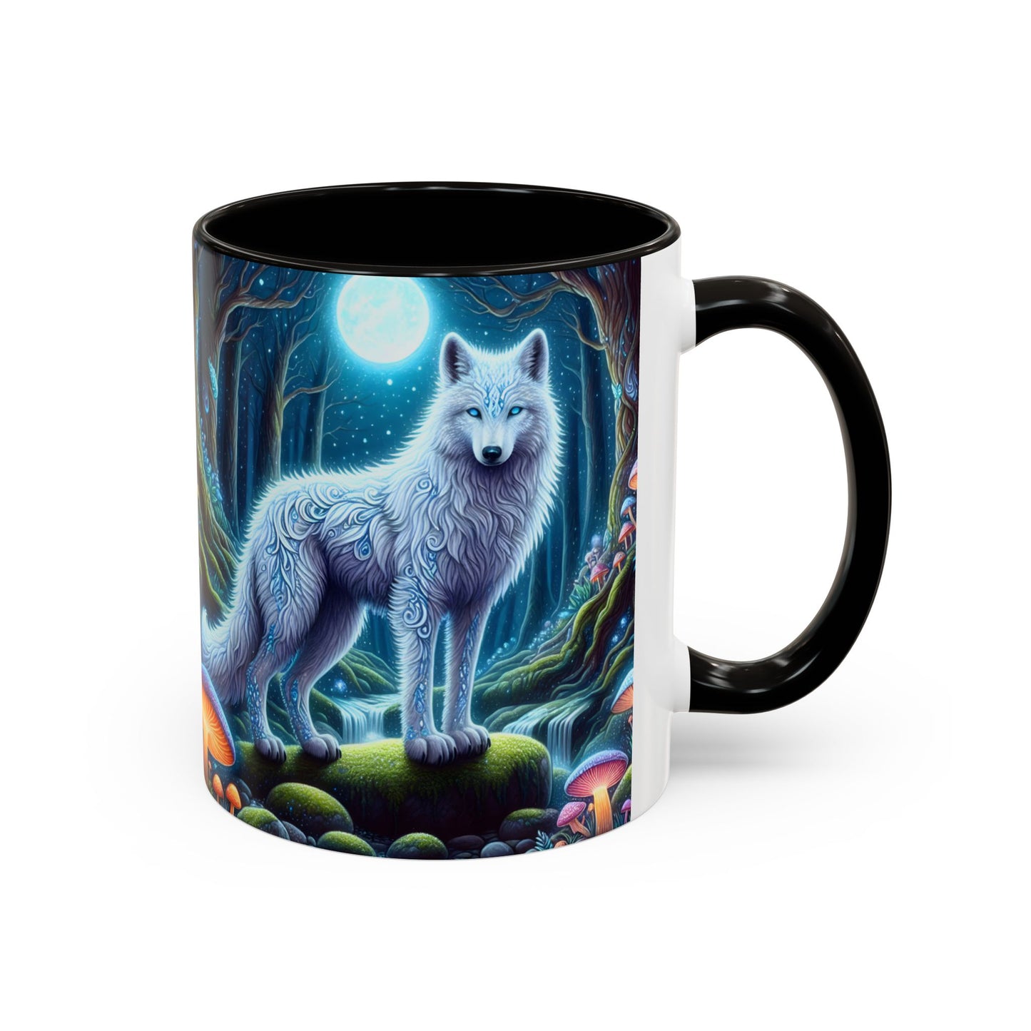 Tasse Loups Blancs Fantasy – Mug Forêt Mystique et Lune Magique – Illustration Féerique Animaux Spirituels 325ml