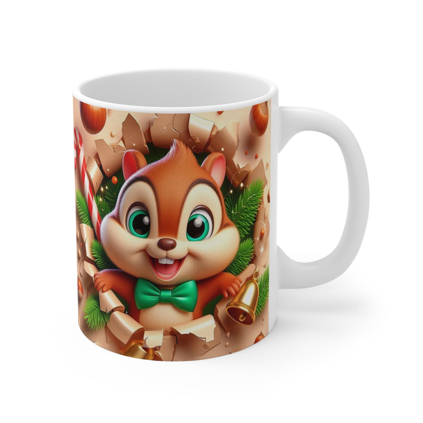 Tasse Écureuil Noël – Mug Céramique 325ml – Cadeau Festif Hiver Animaux Mignons