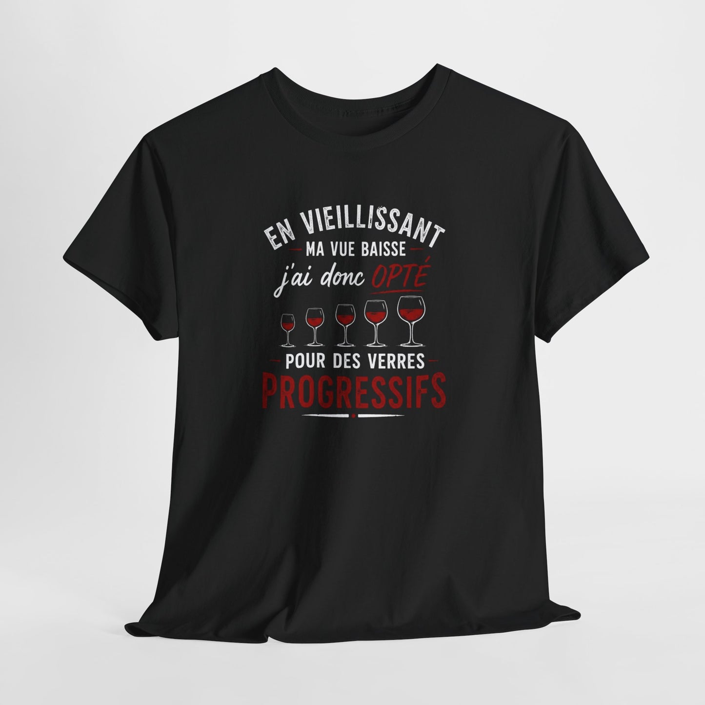 T-Shirt Humour Vin Verres Progressifs – Tee Shirt Drôle Apéro Vin Rouge Citation Amusante Adulte – Idée Cadeau Amateur Vin
