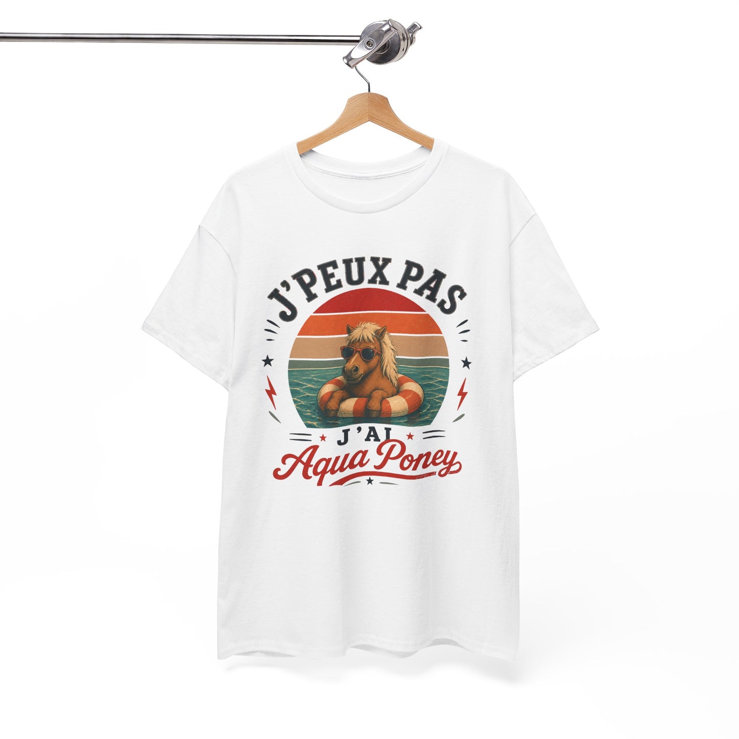 T-Shirt J’Peux Pas J’Ai Aqua Poney – Tee Shirt Humour Poney Vintage – Cadeau Équitation Piscine Vacances Été Homme Femme