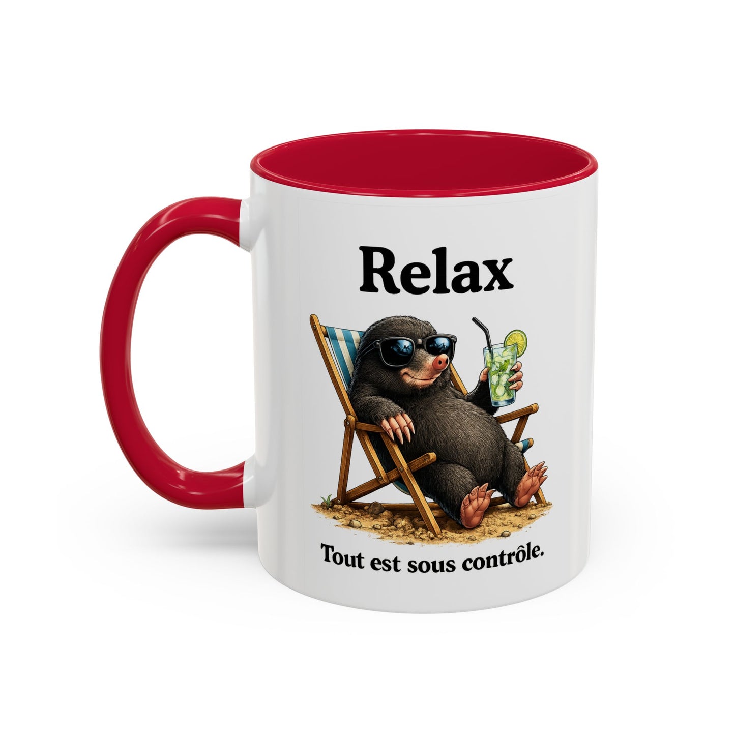 Mug Humoristique Taupe Relax – Tasse Café Détente Vacances – Cadeau Original Homme et Femme, Ami Collègue Noir Bleu Rouge