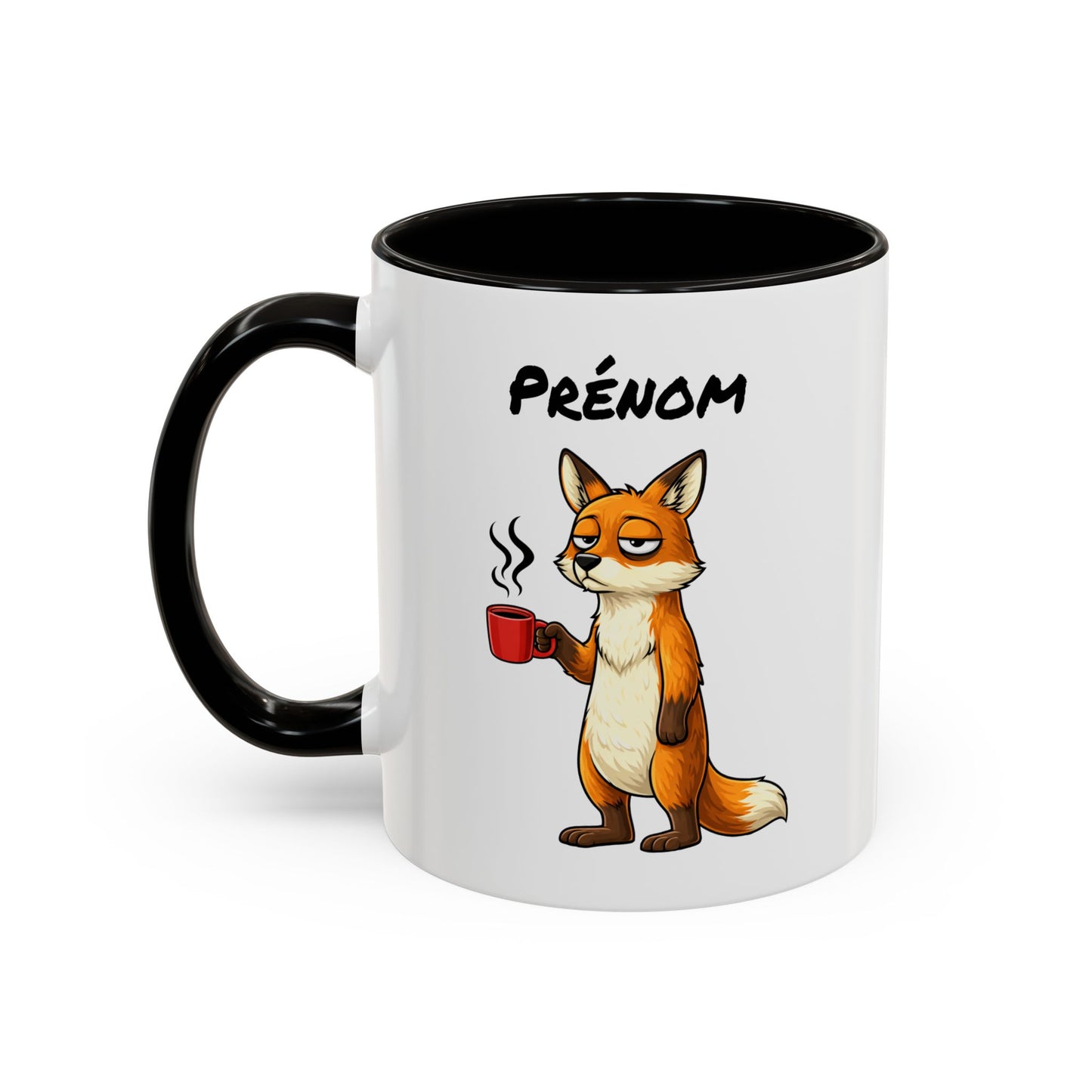 Tasse Renard Fatigué avec Café – Mug Humour Matin Difficile – Illustration Animal Mignon