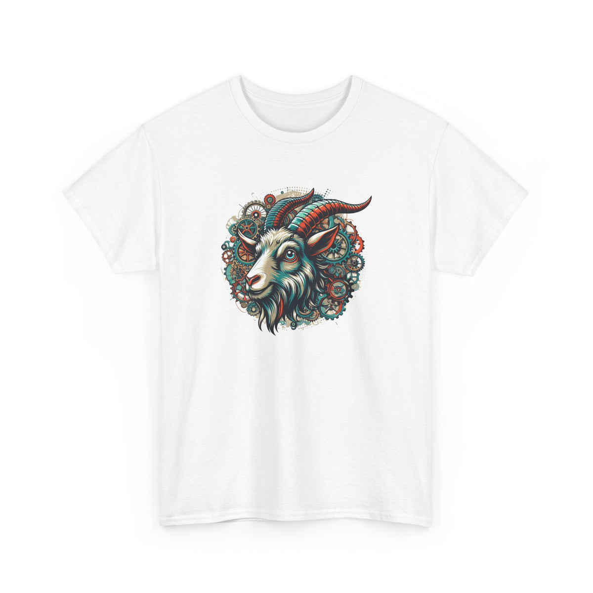 Tee Shirt Chèvre Steampunk Homme Femme – T-Shirt Chèvre avec Engrenages – Design Mécanique Vintage Coloré – Cadeau Original