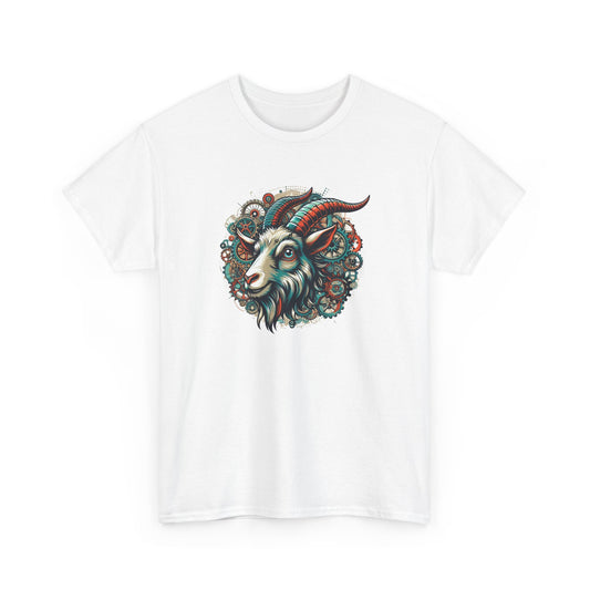 Tee Shirt Chèvre Steampunk Homme Femme – T-Shirt Chèvre avec Engrenages – Design Mécanique Vintage Coloré – Cadeau Original