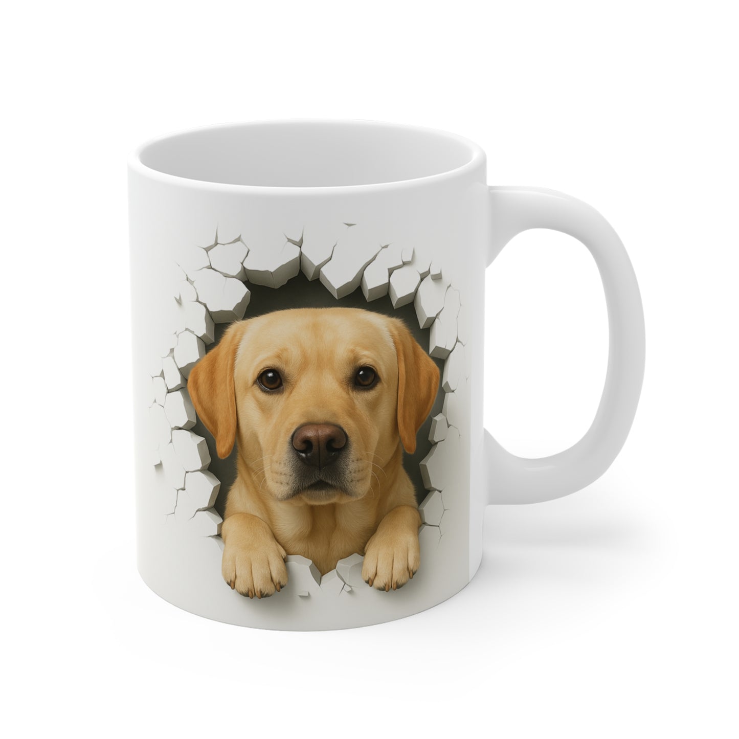Mug Labrador Sable Effet Mur Cassé – Tasse Chien 3D Trompe-l’œil – Cadeau Original Amoureux du Labrador