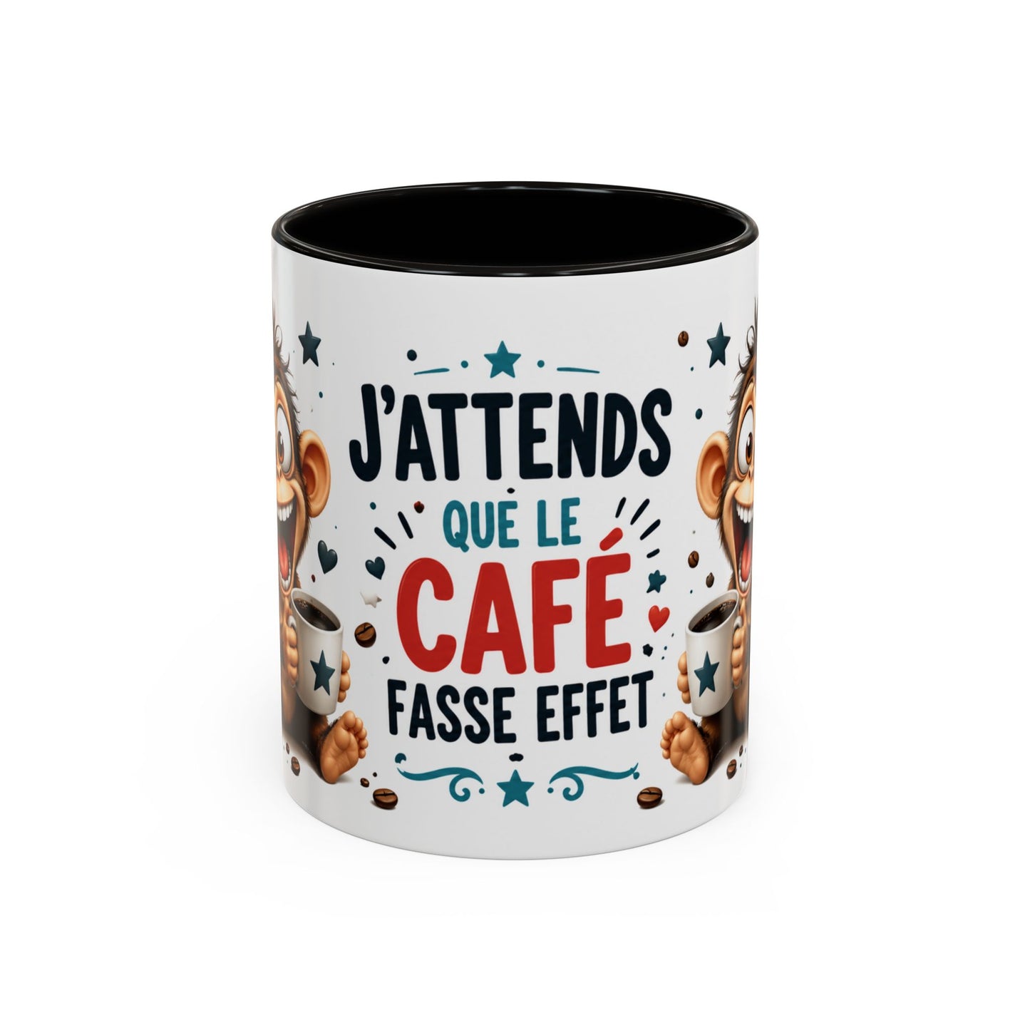 Tasse J’Attends Que Le Café Fasse Effet – Mug Humour Café Singe Drôle – Cadeau Original Homme Femme 325ml